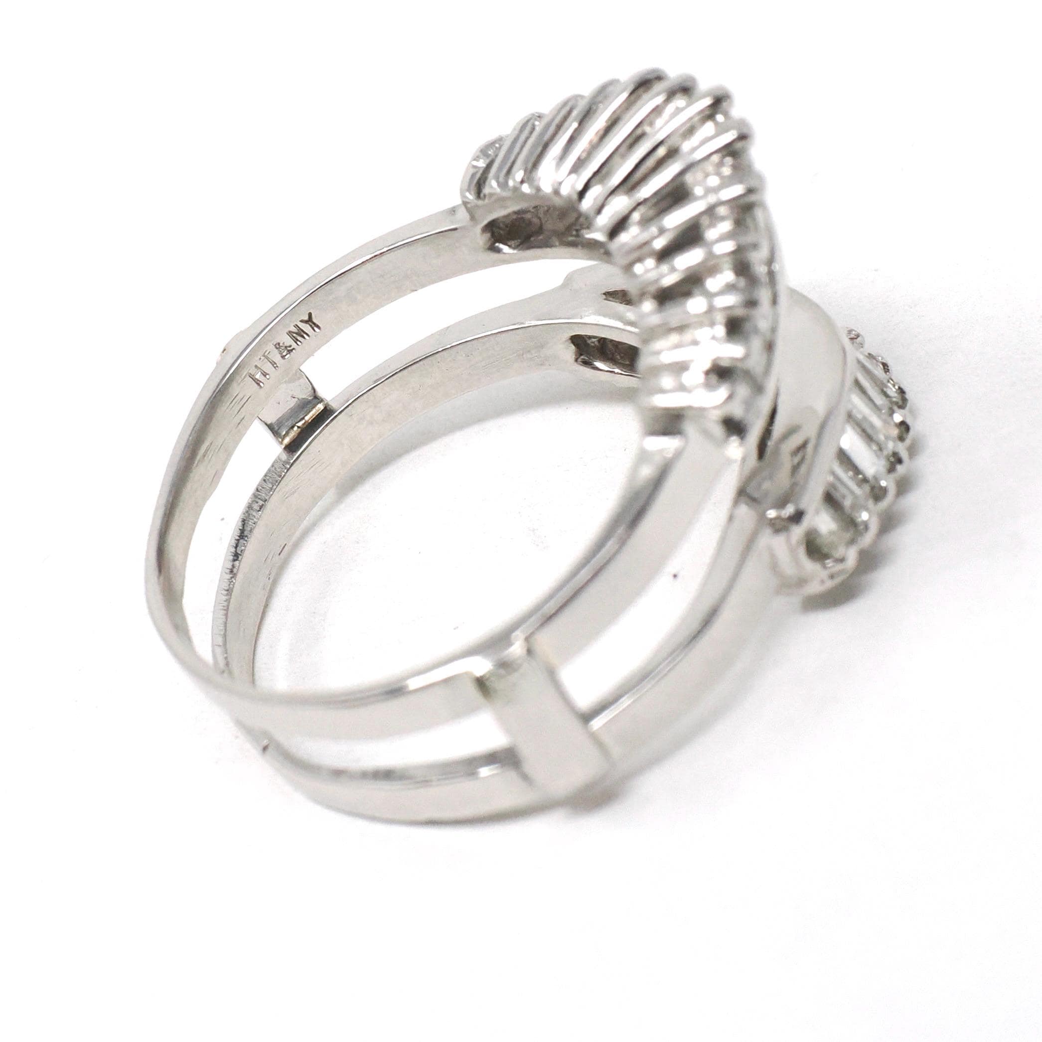 Vintage Diamond Ring Jacket - Estate Platinum Natural Baguette Cut Gemstones Halo Cluster - Modern Circa 1990s Size 7 Wedding Fine Jewelry