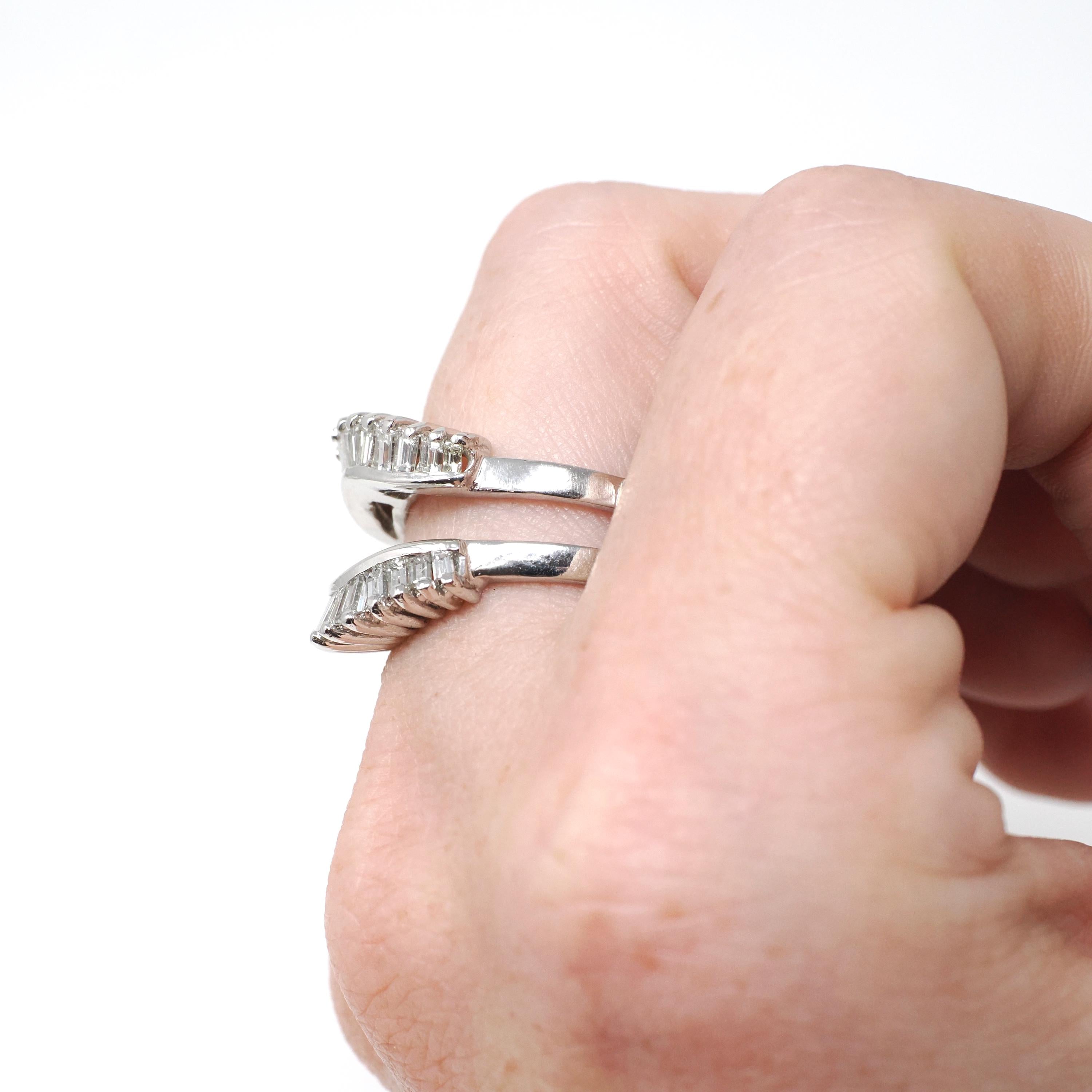 Vintage Diamond Ring Jacket - Estate Platinum Natural Baguette Cut Gemstones Halo Cluster - Modern Circa 1990s Size 7 Wedding Fine Jewelry