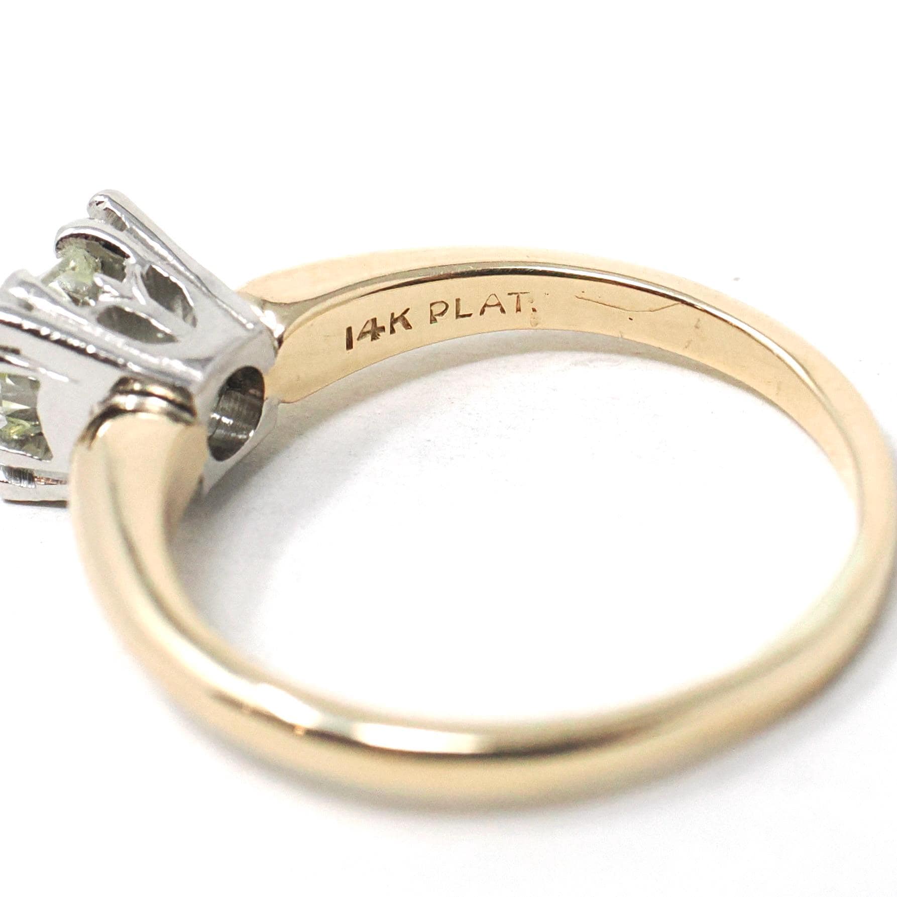 Vintage Diamond Ring - Mid Century 14k Yellow Gold Platinum Natural Gem Solitaire Engagement - Circa 1950s Era Size 4 Fine Bridal Jewelry