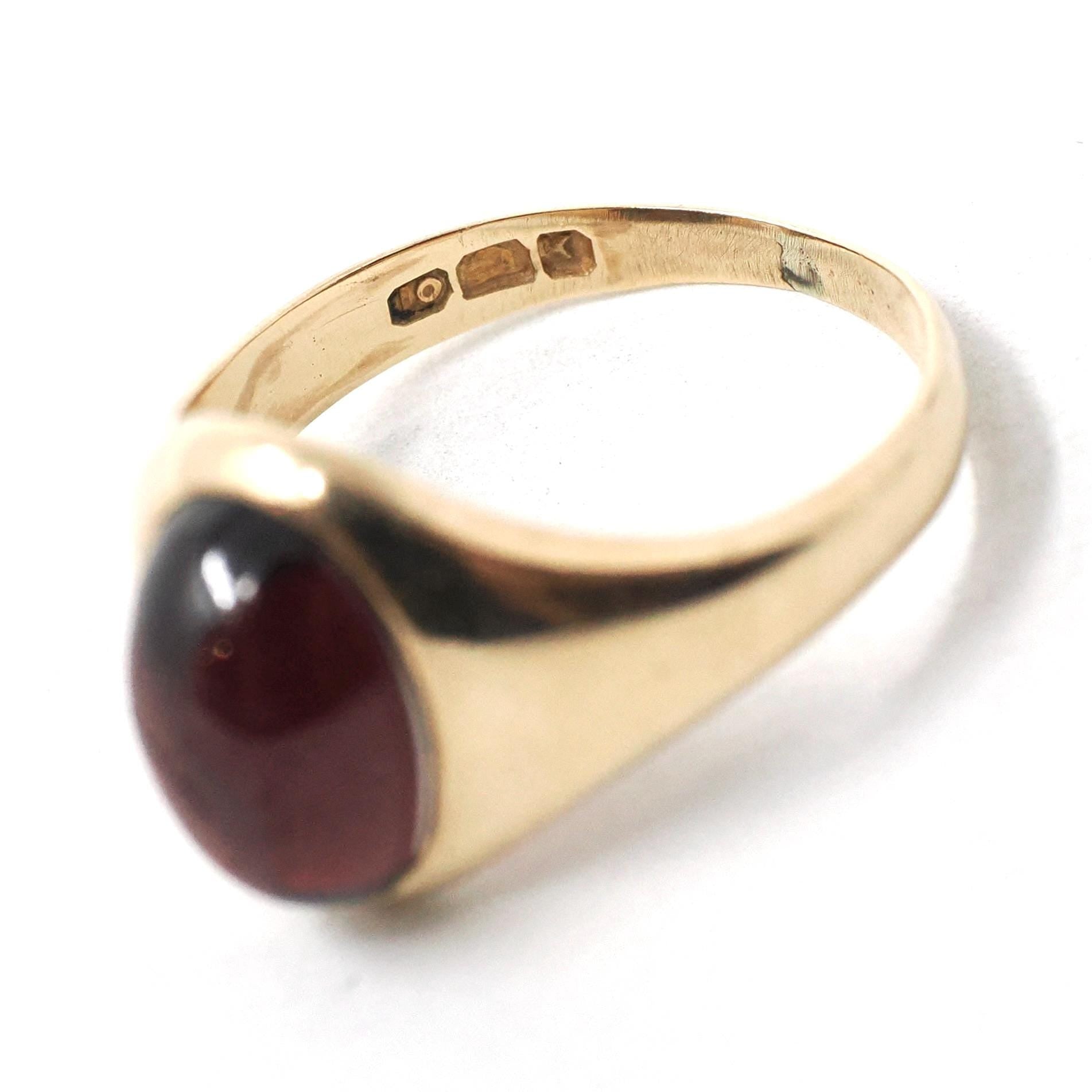 Antique Garnet Ring - Edwardian 10k Yellow Gold Red Oval Cabochon Gem - Circa 1910s Era Size 5 January Birthstone Fine Statement Jewelry