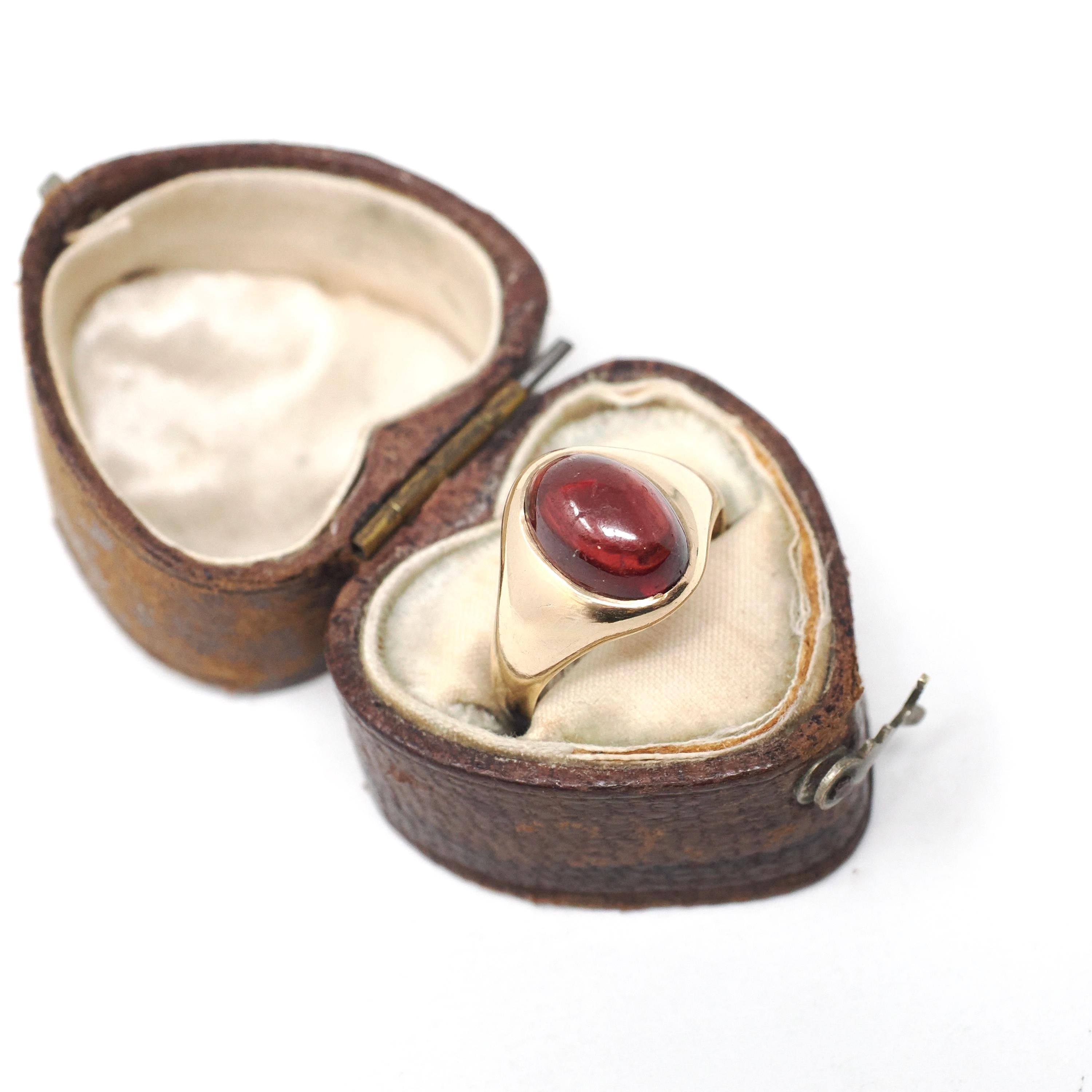 Antique Garnet Ring - Edwardian 10k Yellow Gold Red Oval Cabochon Gem - Circa 1910s Era Size 5 January Birthstone Fine Statement Jewelry