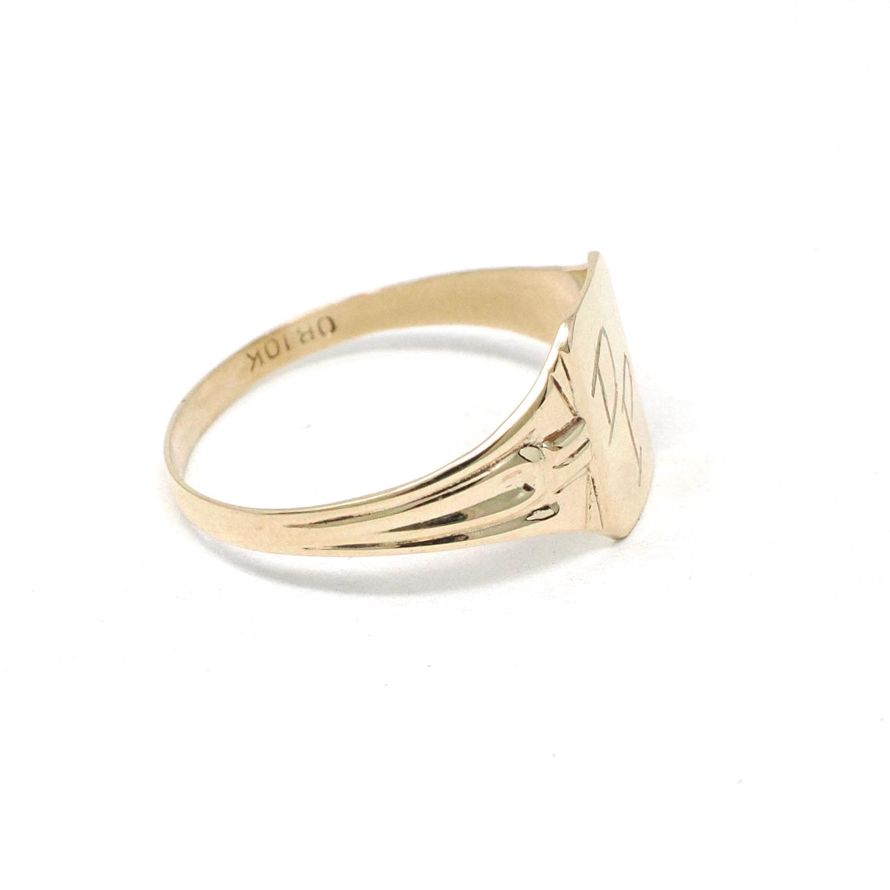 Vintage Signet Ring - Art Deco 10k Yellow Gold "DP"Engraved Initials Midi Pinky Ring - Circa 1920s Size 5 1/2 Ostby & Barton Fine Jewelry