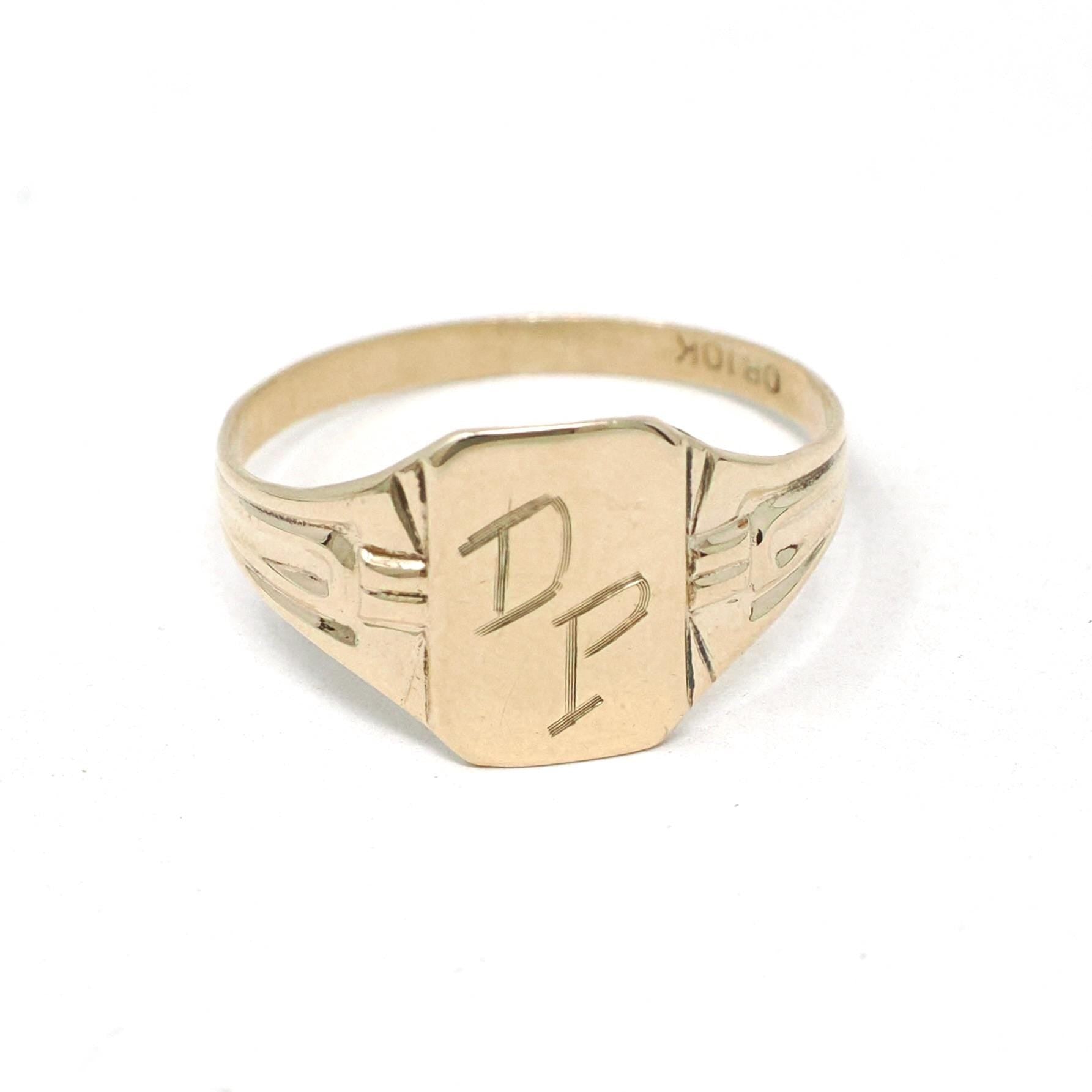 Vintage Signet Ring - Art Deco 10k Yellow Gold "DP"Engraved Initials Midi Pinky Ring - Circa 1920s Size 5 1/2 Ostby & Barton Fine Jewelry