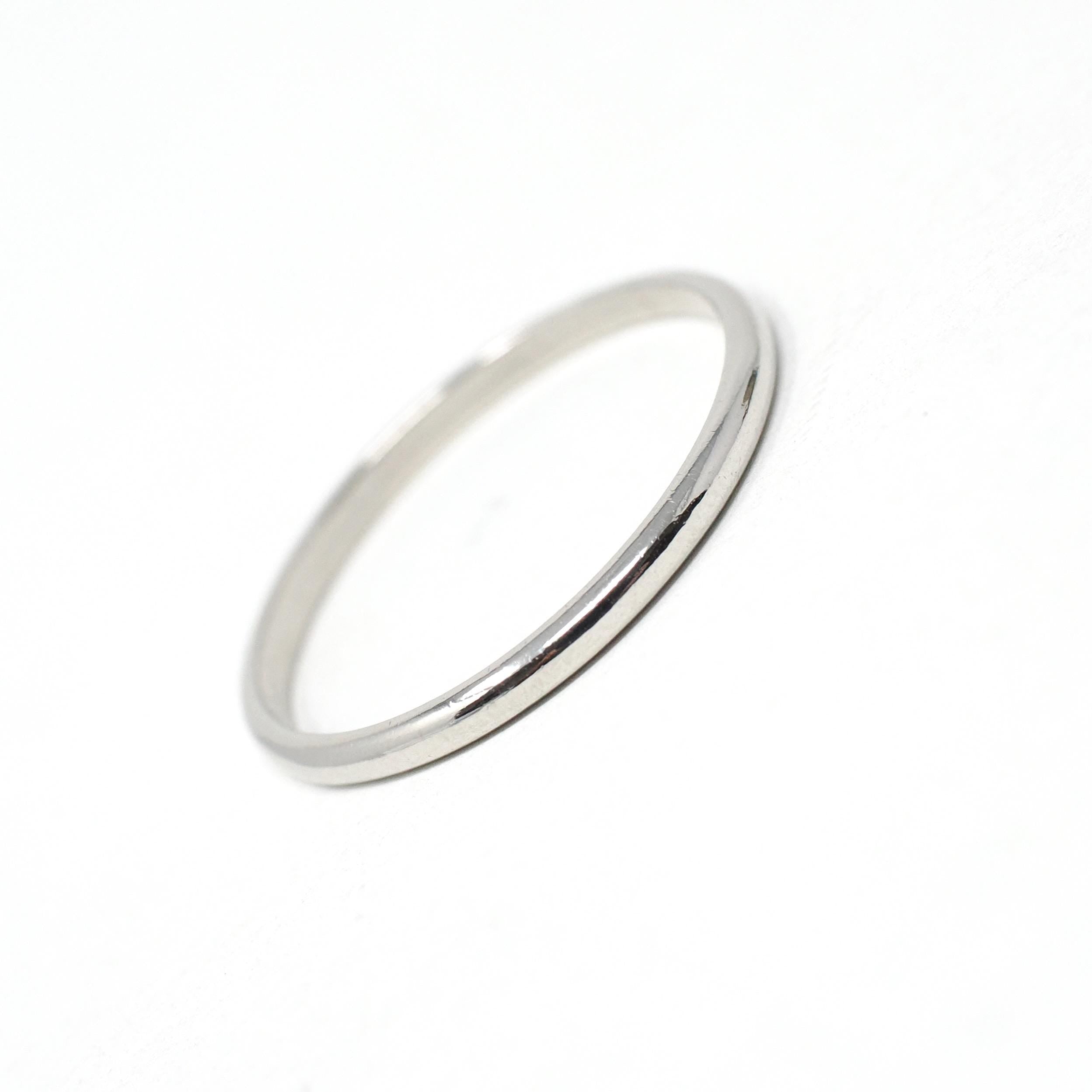 Platinum Wedding Band - Modern 1.8 MM Half Round Unadorned Classic Ring - Estate Circa 1990s Era Size 8 3/4 Heirloom Fine Stacking Jewelry