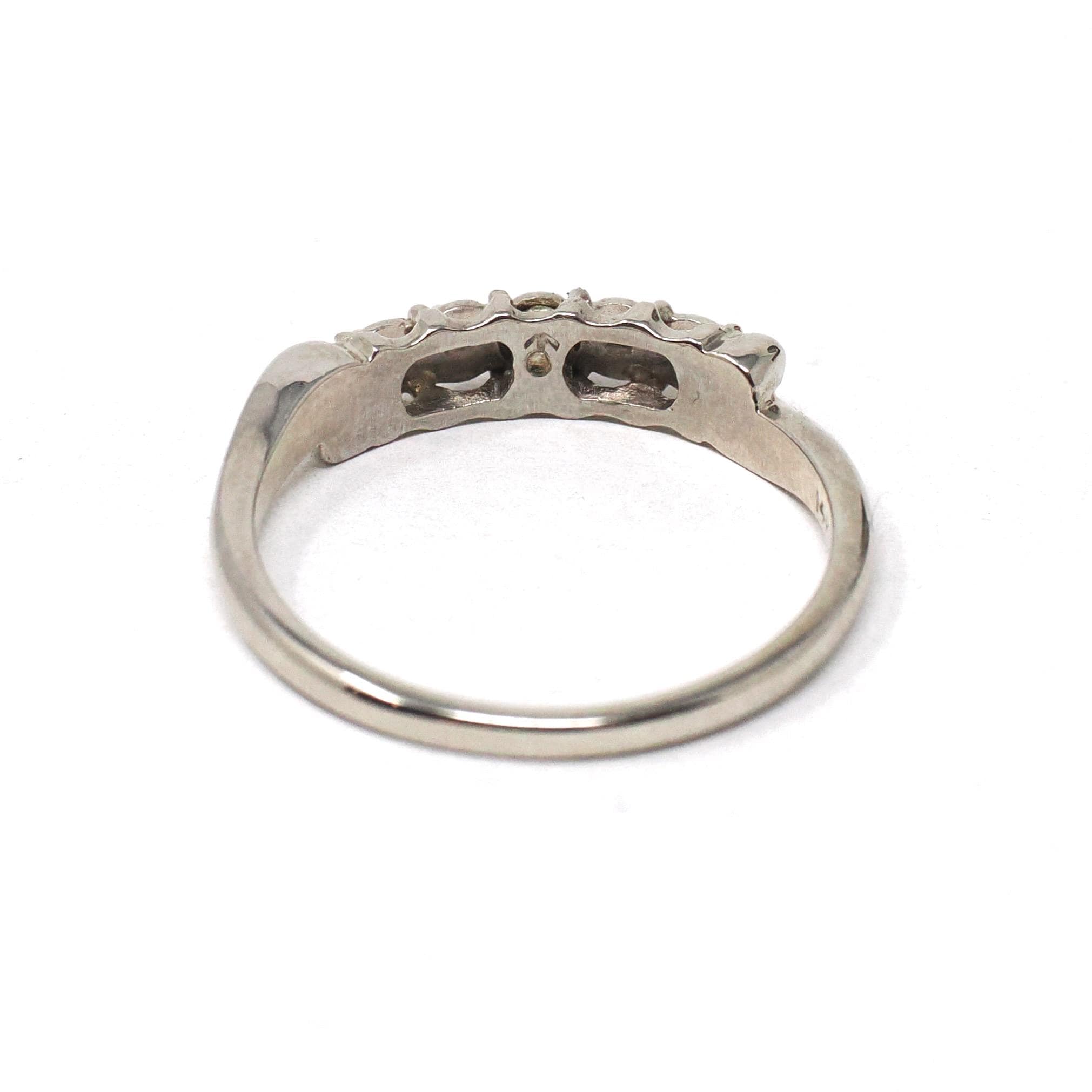 Diamond Wedding Band - Vintage 14k White Gold Natural .03 CTW Ring - Mid Century Circa 1950s Era Size 6 1/2 Stacking Fine Bridal Jewelry