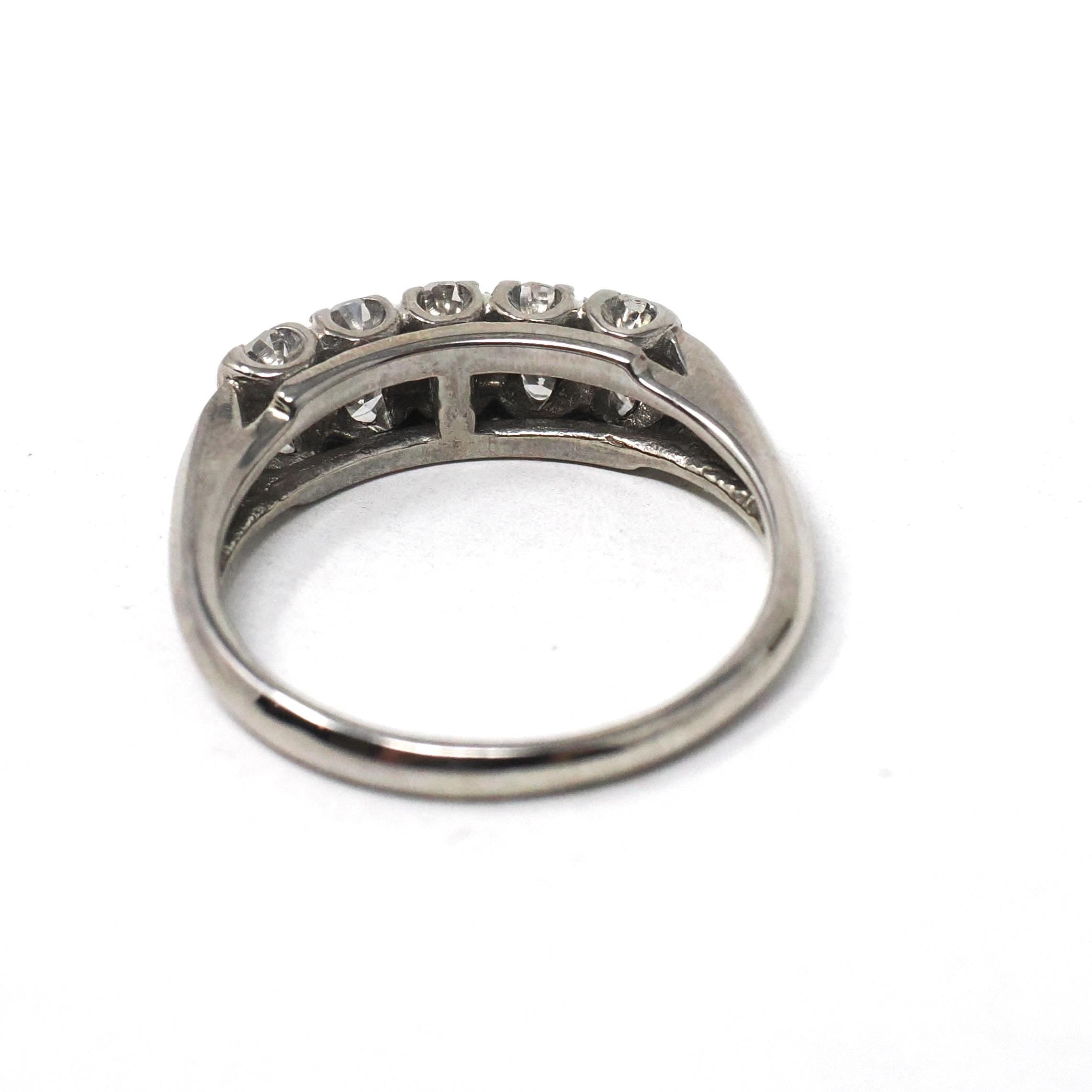 Mid Century Ring - Vintage 14k White Gold .40 CTW Diamond Two Row Wedding Band - Circa 1950s Size 6 1/2 Fine Stacking Bridal Jewelry