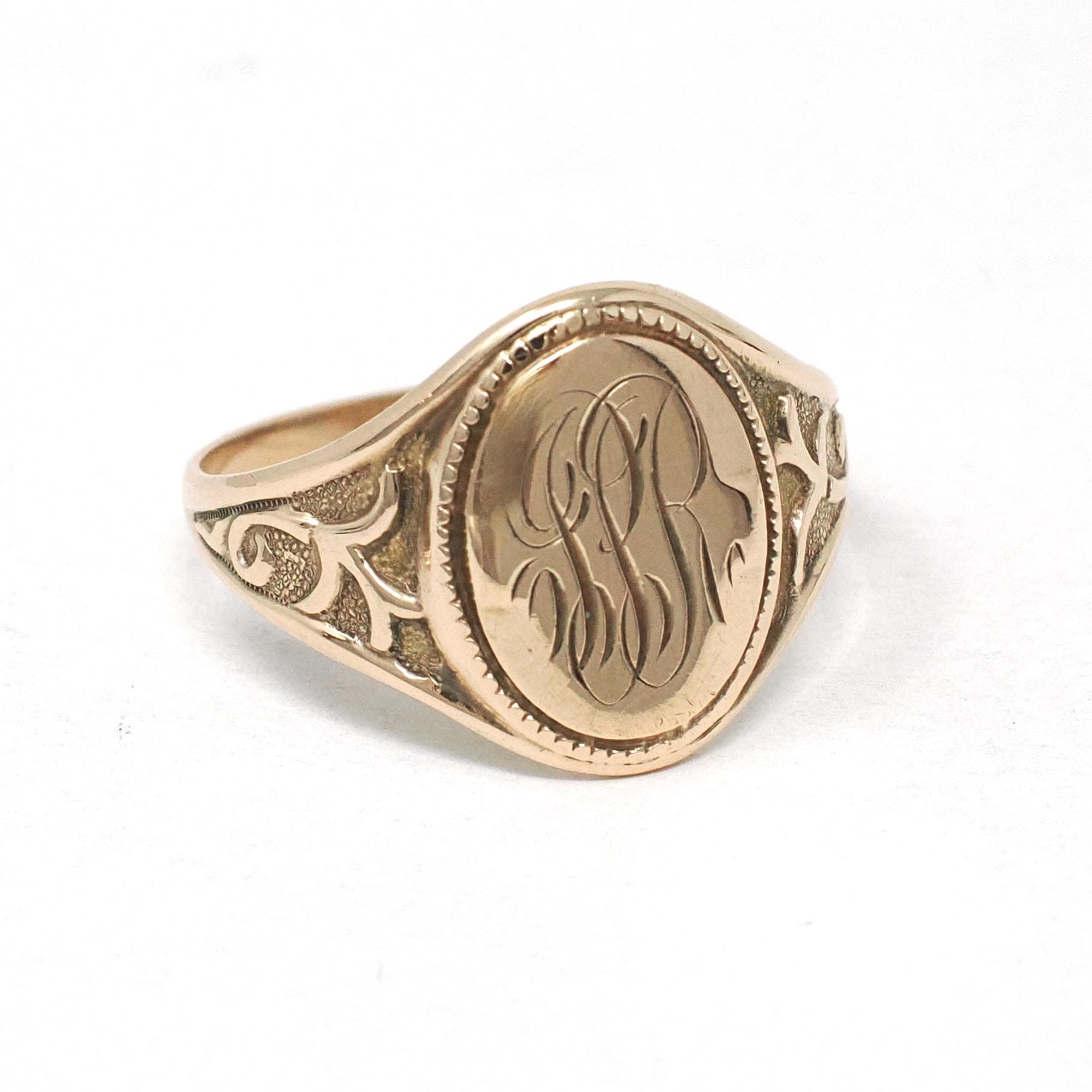 Edwardian Signet Ring - Antique 10k Yellow Gold JPR Engraved