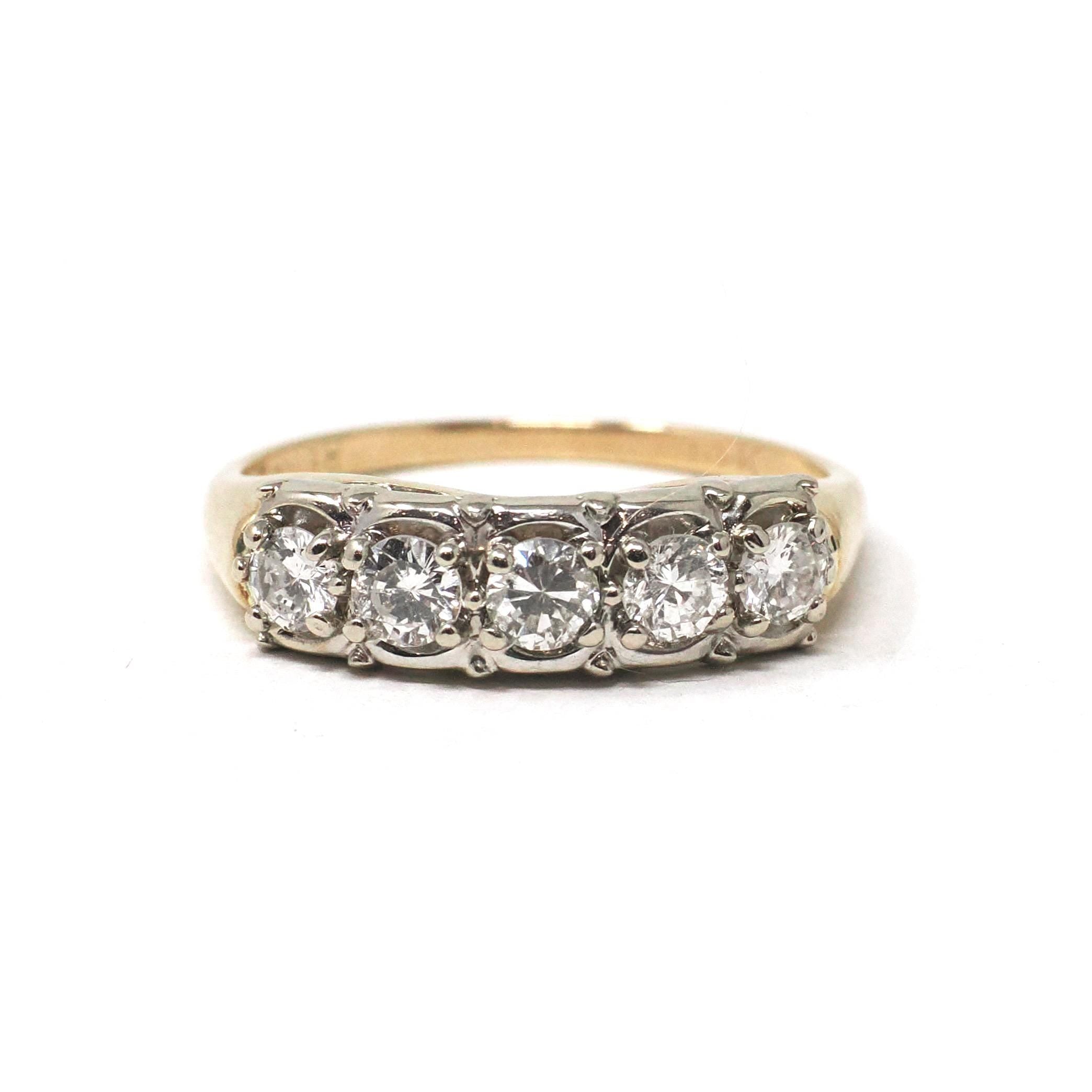 Vintage Wedding Ring - Mid Century 14k Yellow & White Gold Natural .50 CTW Diamond Band - Circa 1950s Size 7 Two Tone Fine Bridal Jewelry