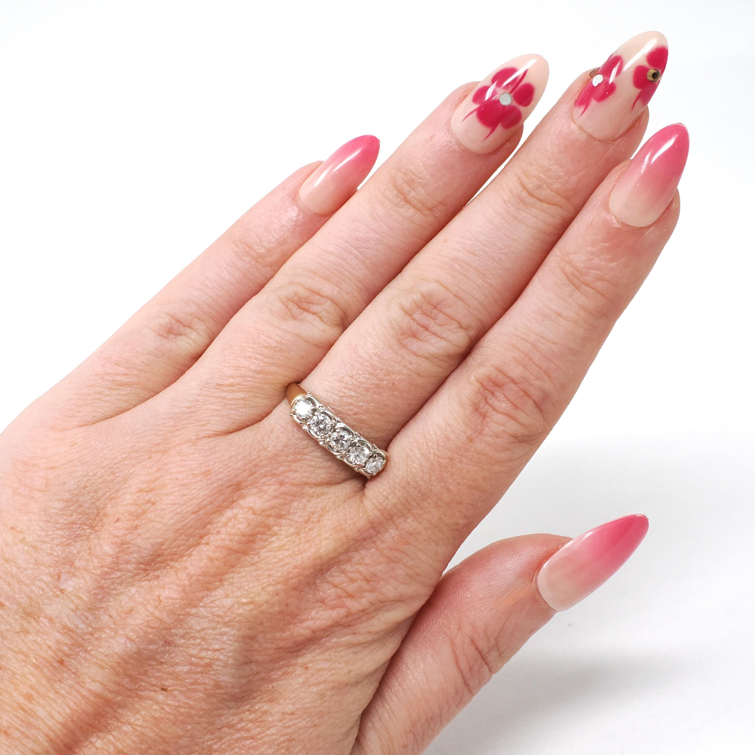 Vintage Wedding Ring - Mid Century 14k Yellow & White Gold Natural .50 CTW Diamond Band - Circa 1950s Size 7 Two Tone Fine Bridal Jewelry
