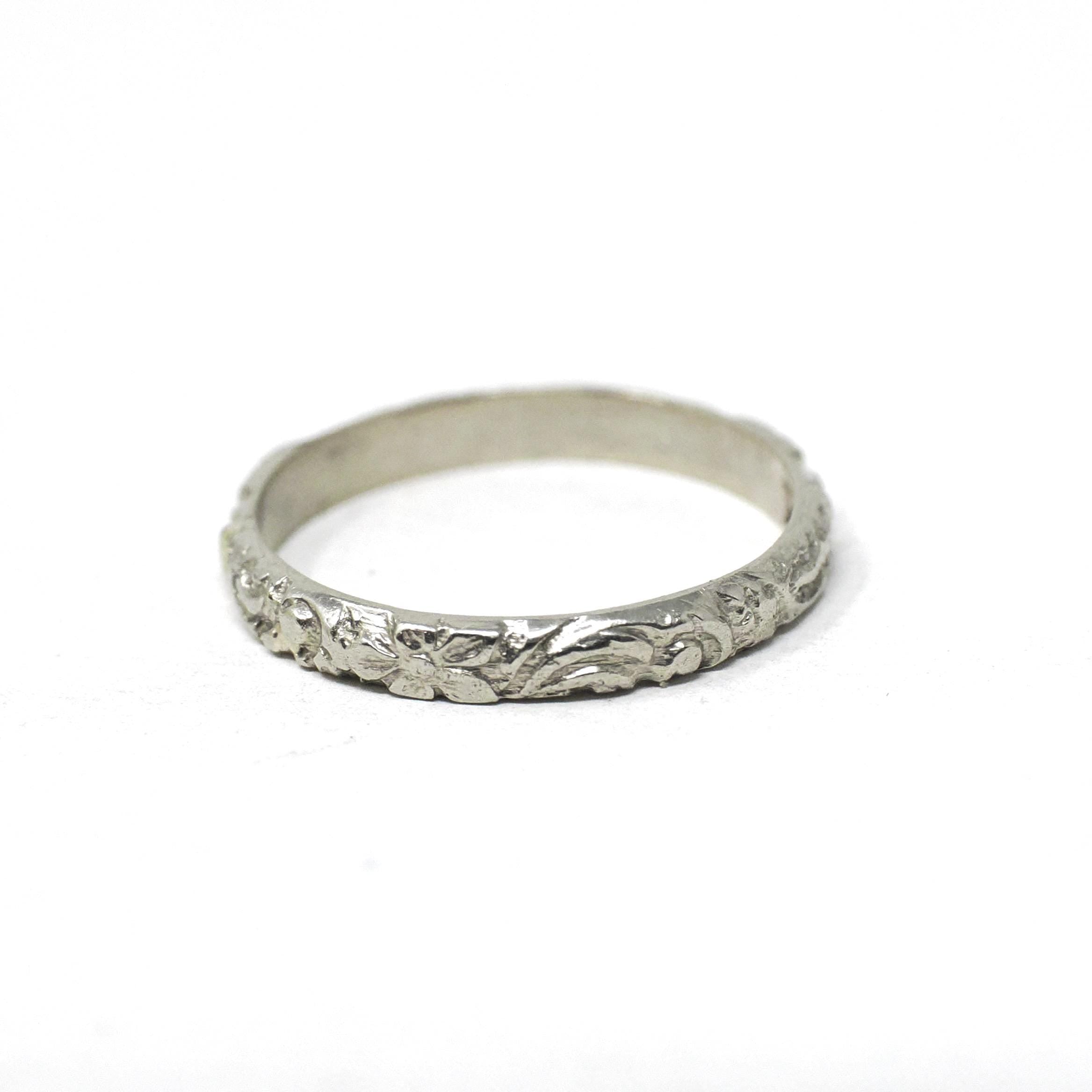 Vintage Baby Band - Art Deco 10k White Gold Nature Floral Eternity Design Ring - Circa 1930s Era Size 1 Fine Midi Pinky Children's Jewelry