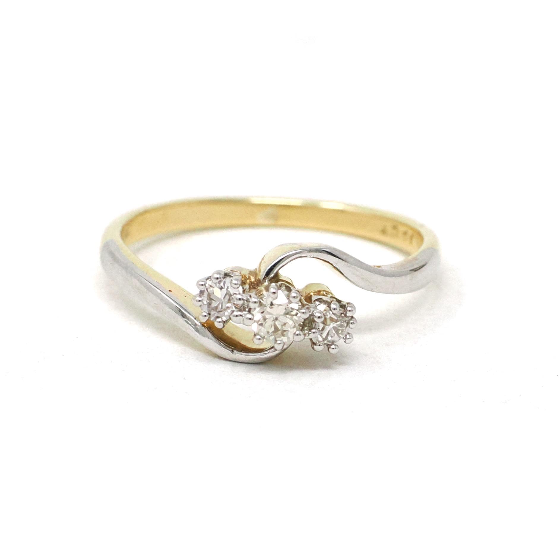 Diamond Bypass Ring - Art Deco 18k Yellow & White Gold .16 CTW Old European Cut Band - Circa 1930s Era Size 6 Fine Bridal Engagement Jewelry