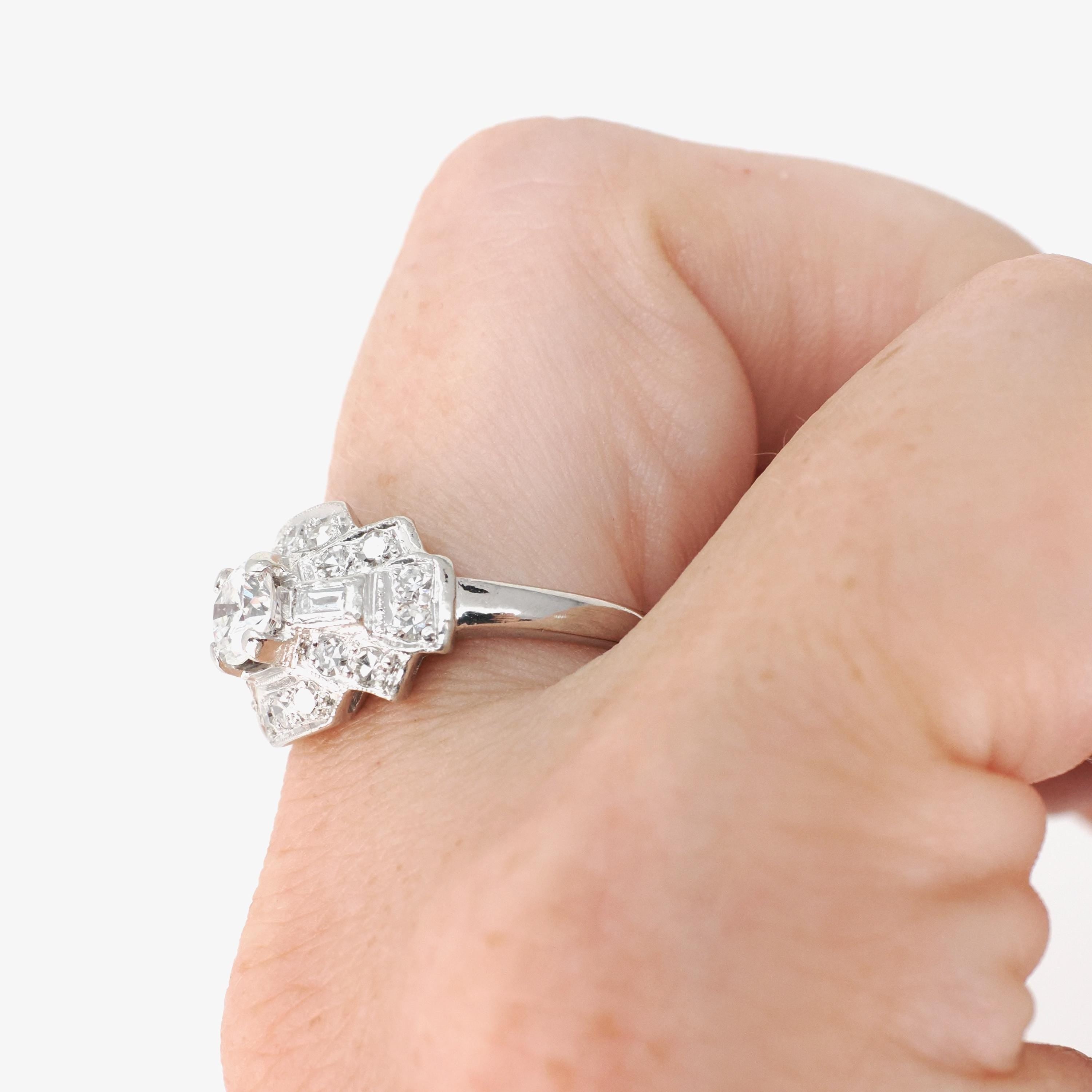 Vintage Engagement Ring - Mid Century Era Platinum 1.21 CTW Natural Diamonds - Circa 1950s Era Size 7 3/4 Fine East West Halo Bridal Jewelry