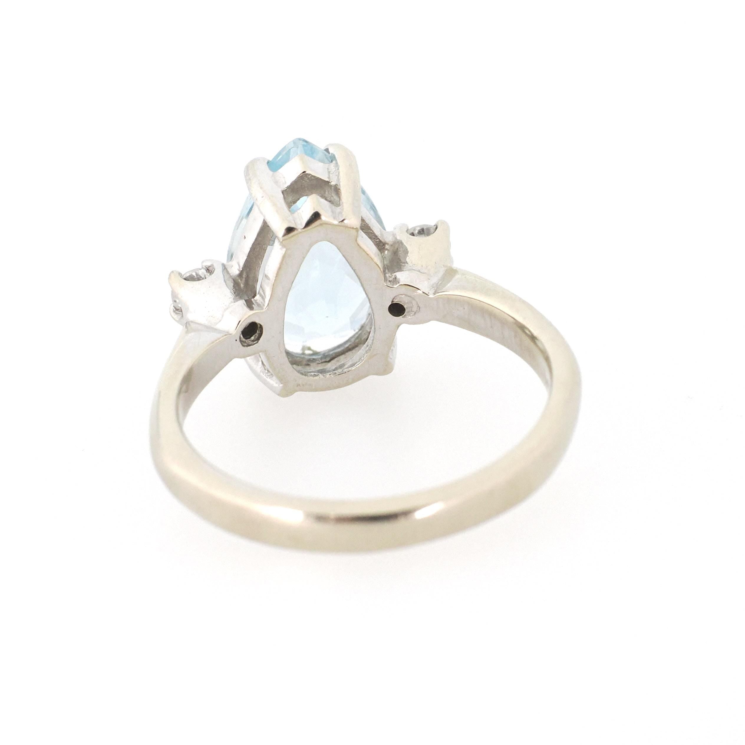 Mid Century Aquamarine Ring - Vintage 14k White Gold Natural 2.25 CT Blue Gem & Diamonds - Circa 1960s Size 6 Alternative Engagement Jewelry