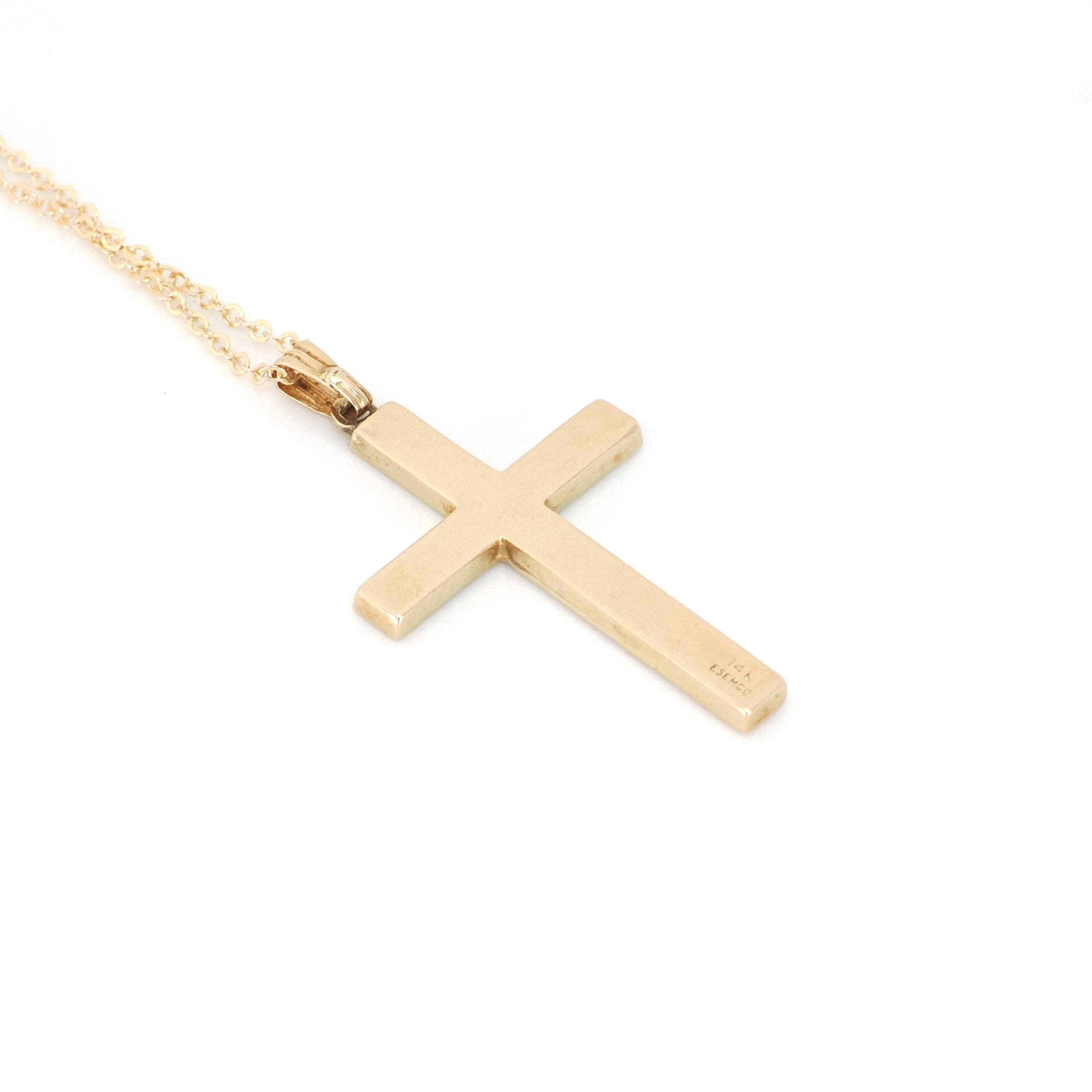 Vintage Cross Necklace - Mid Century 14k Yellow Gold Engraved Etched Pendant Charm - Circa 1950s Era Petite Religious Faith Esemco Jewelry