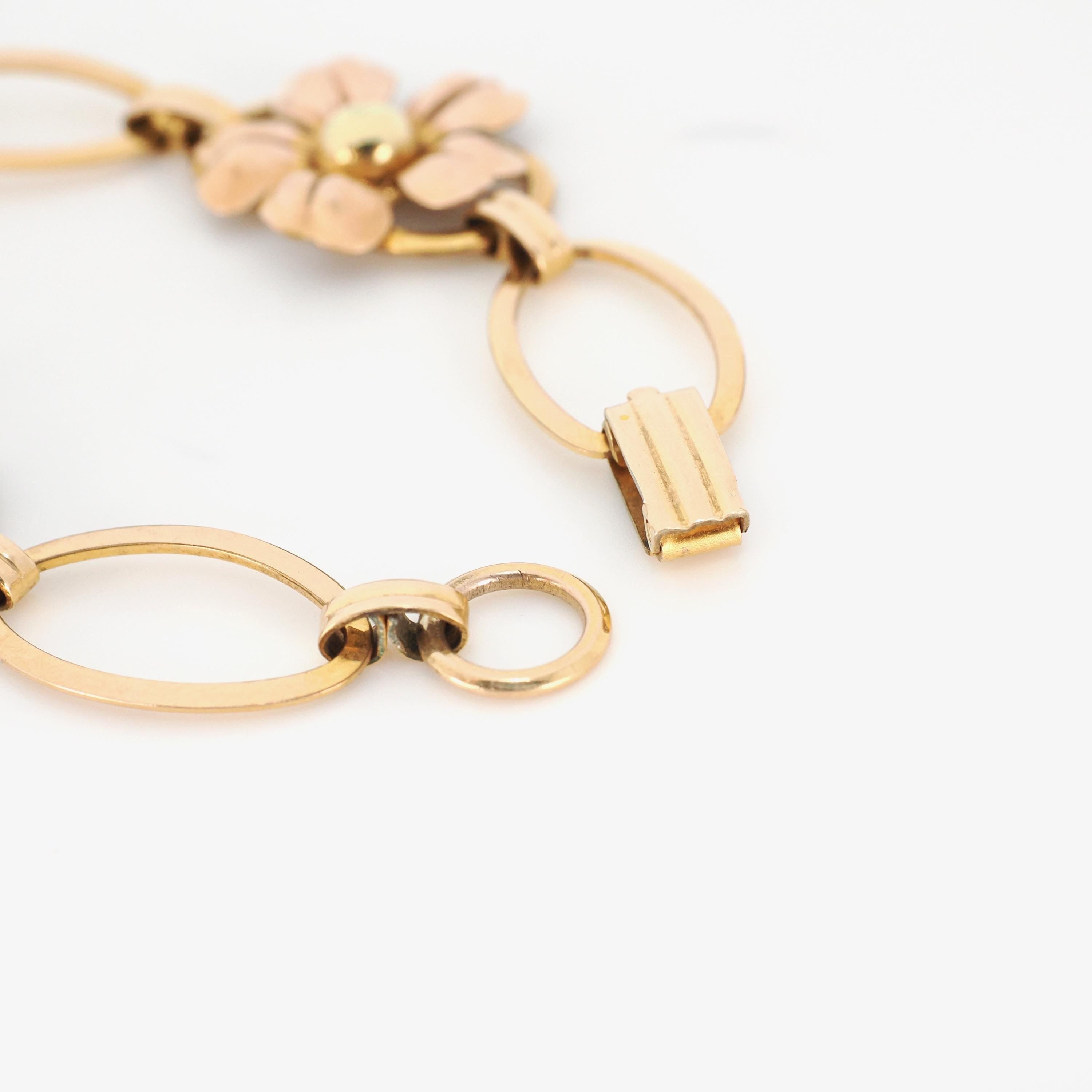 Vintage Flower Bracelet - Retro 12k Gold Filled Yellow & Rose Gold Statement Panels - Circa 1940s Era Fashion Accessory Van Dell Jewelry