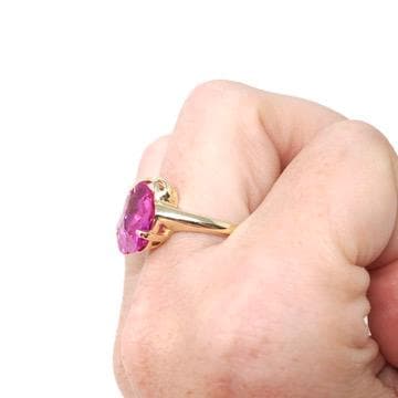 Created Pink Sapphire Ring - Retro 10k Yellow Gold Fancy Cut Flower Stone - Vintage Circa 1940s Era Size 8 1/2 Statement Fine 40s Jewelry