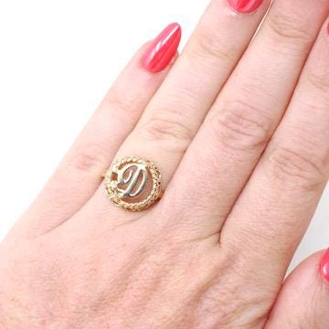 Letter "D" Ring - Estate 14k Yellow Gold Natural Diamond Twisted Rope Design - Vintage Circa 1990s Era Size 4 1/4 Statement 90s Fine Jewelry