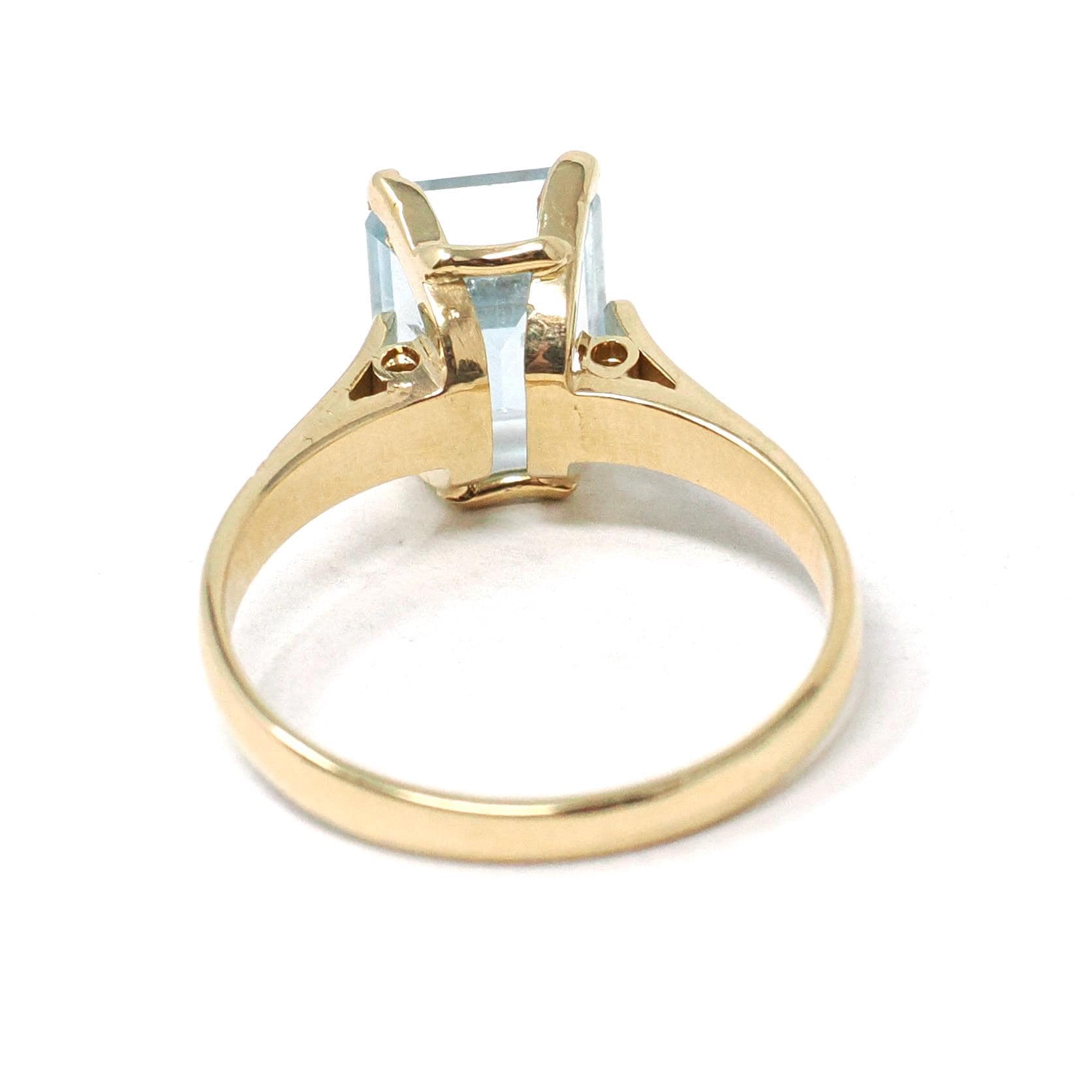 Modern Aquamarine Ring - Estate 18k Yellow Gold Emerald Cut 2.14 CT Blue Gem - Estate Circa 2000s Era Size 5 1/2 March Birthstone Jewelry
