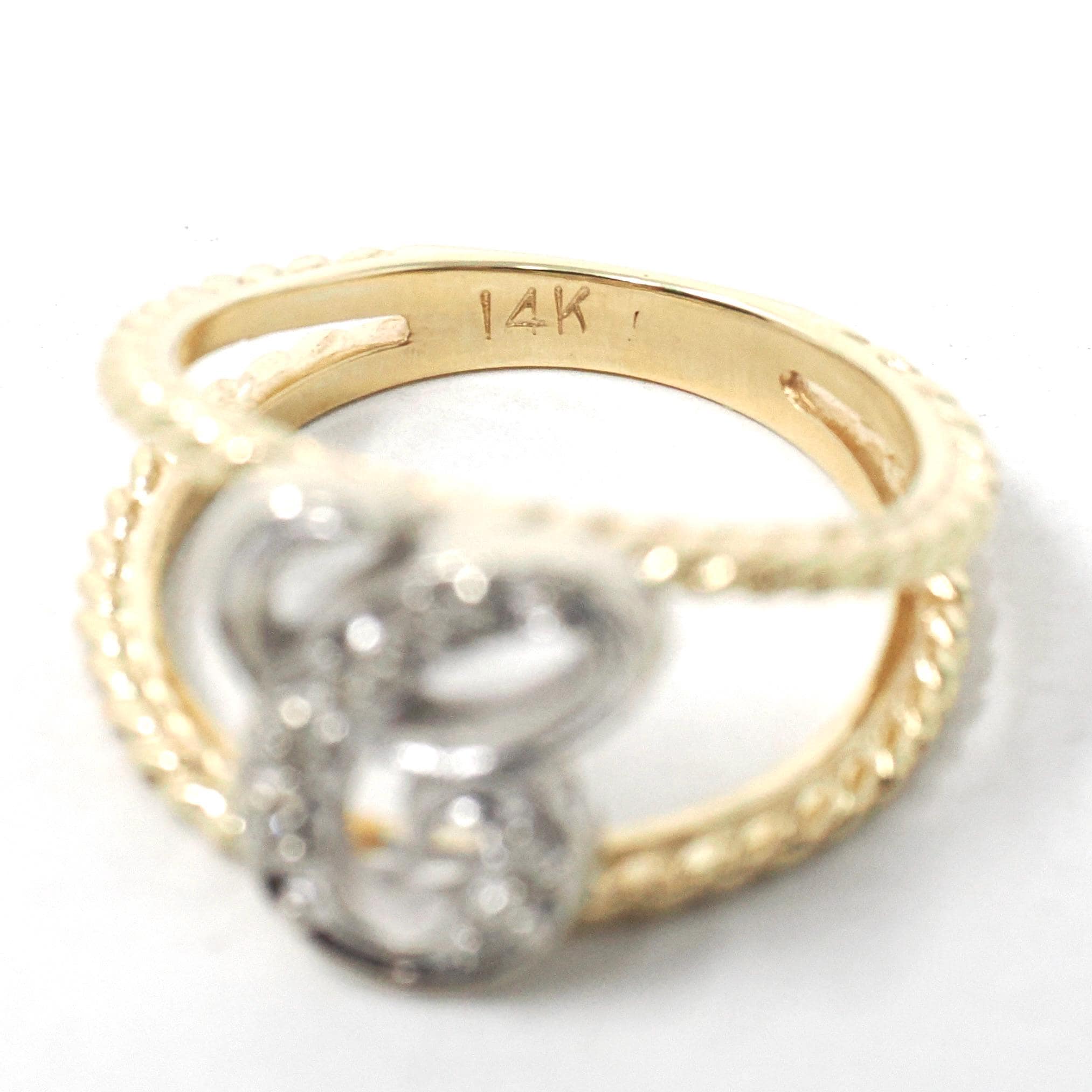 Letter "C" Ring - Estate 14k Yellow & White Gold Initial Monogram Diamonds - Modern Circa 1990s Era Size 5 Statement Twisted Design Jewelry