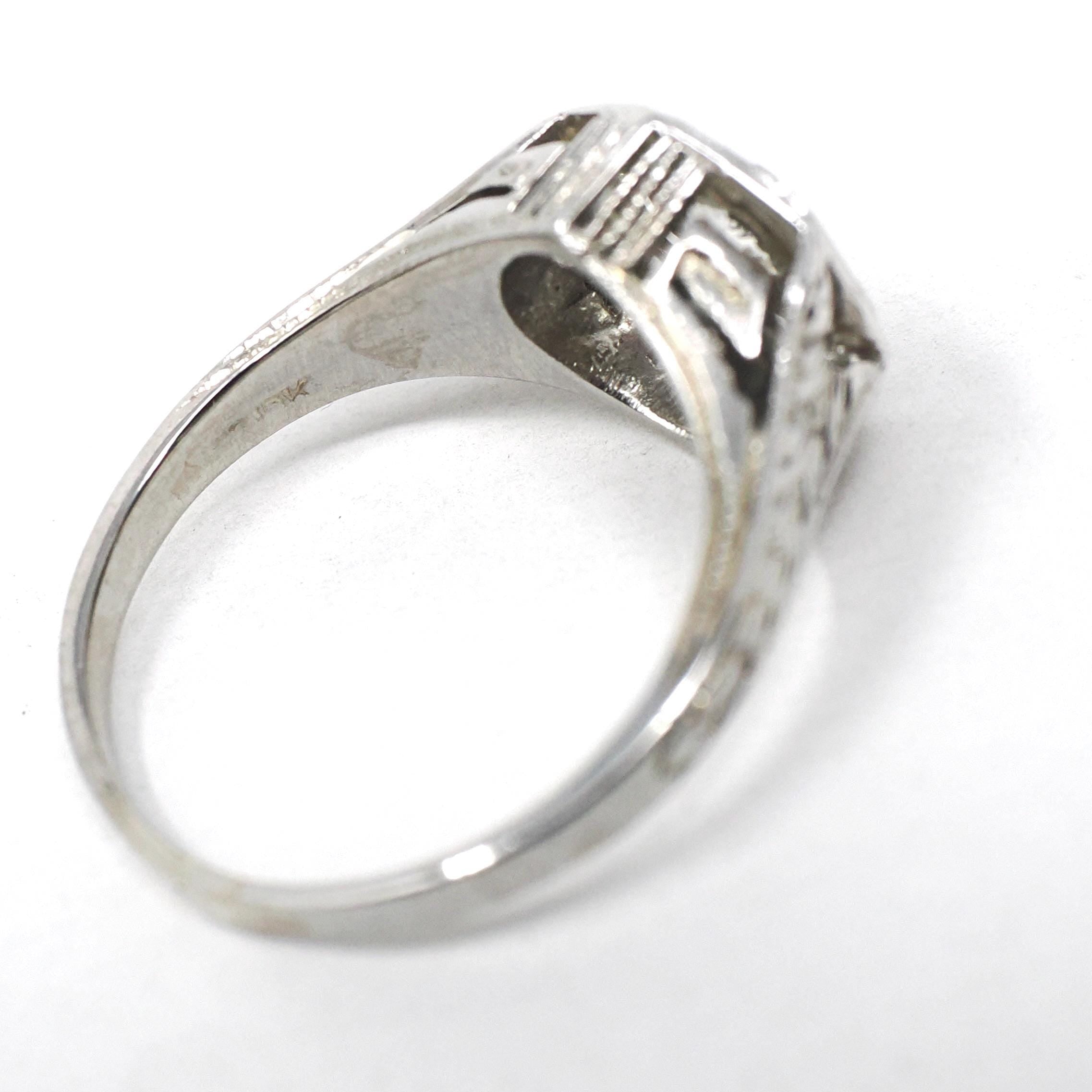 Vintage Diamond Ring - Art Deco 18k White Gold Natural .30 CT Solitaire Engagement - Circa 1930s Size 4 3/4 Hexagonal Filigree Fine Jewelry