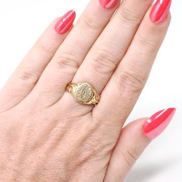 Art Nouveau Signet Ring - Antique 10k Yellow Gold Engraved Script Initials - Vintage Edwardian Early 1900s Size 7 Bearded Man Fine Jewelry