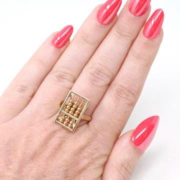 Vintage Abacus Ring - Retro 14k Yellow Gold Articulated Ancient Calculator - Circa 1960s Era Size 7 Educator Teacher Statement Fine Jewelry