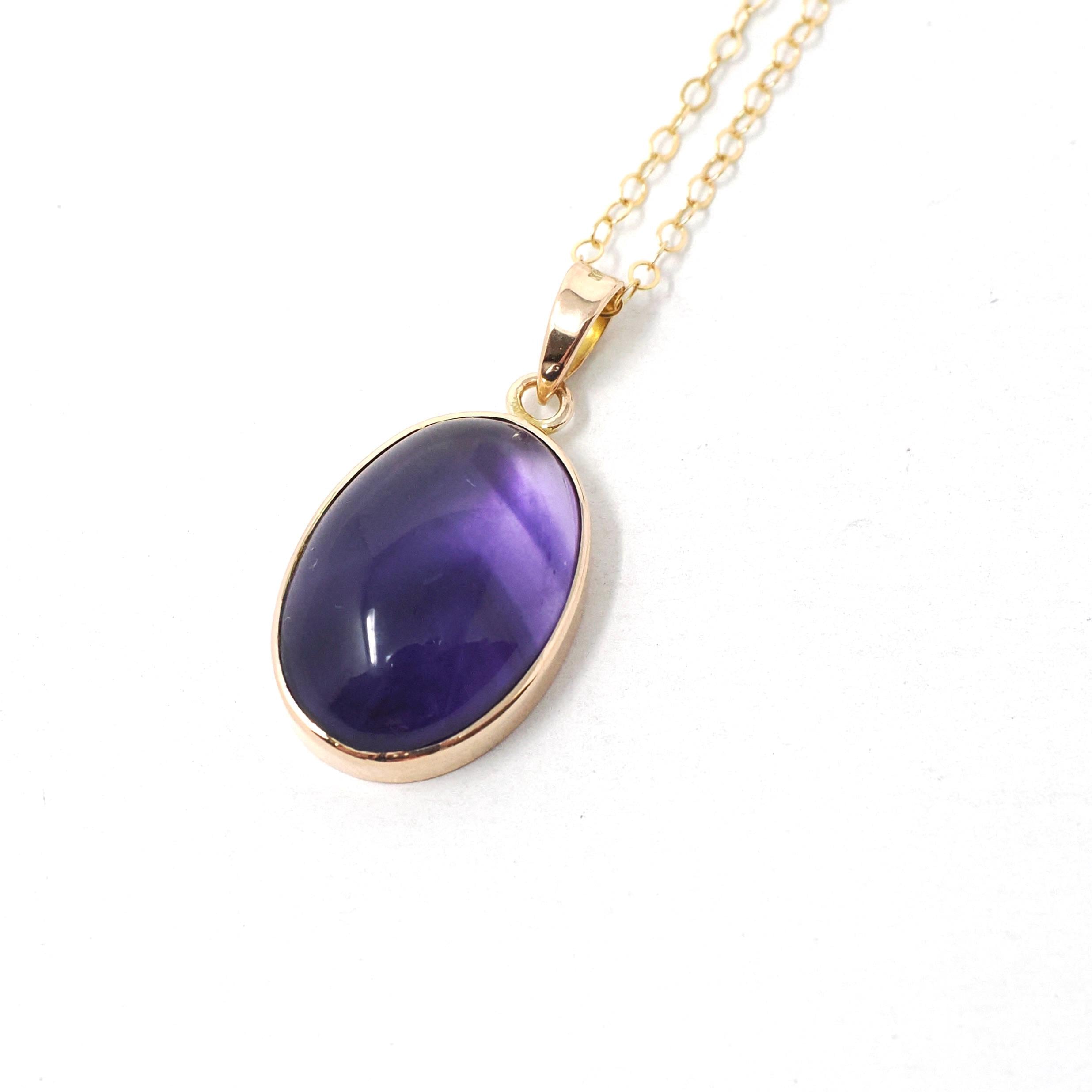 Amethyst Charm Necklace - Modern Estate 14k Yellow Gold Bezel Natural Gemstone Pendant Charm - Circa 2000s Fine February Birthstone Jewelry