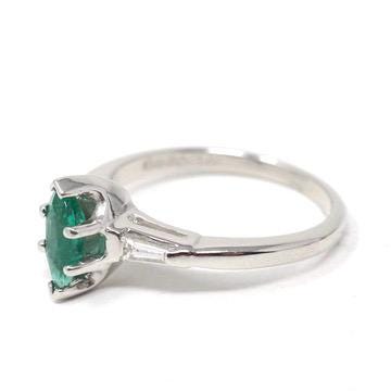 Vintage Emerald & Diamond Ring - Mid Century Platinum Natural Green Marquise Gem Engagement - Circa 1960s Era Size 6 1/4 May Fine Jewelry
