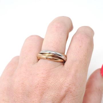 Rolling Trinity Ring - Vintage 9k Yellow Rose & White Gold Three Interlocking Bands - Modern Estate Year 1987 Size 6.5 Tri Tone Fine Jewelry