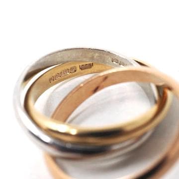 Rolling Trinity Ring - Vintage 9k Yellow Rose & White Gold Three Interlocking Bands - Modern Estate Year 1987 Size 6.5 Tri Tone Fine Jewelry