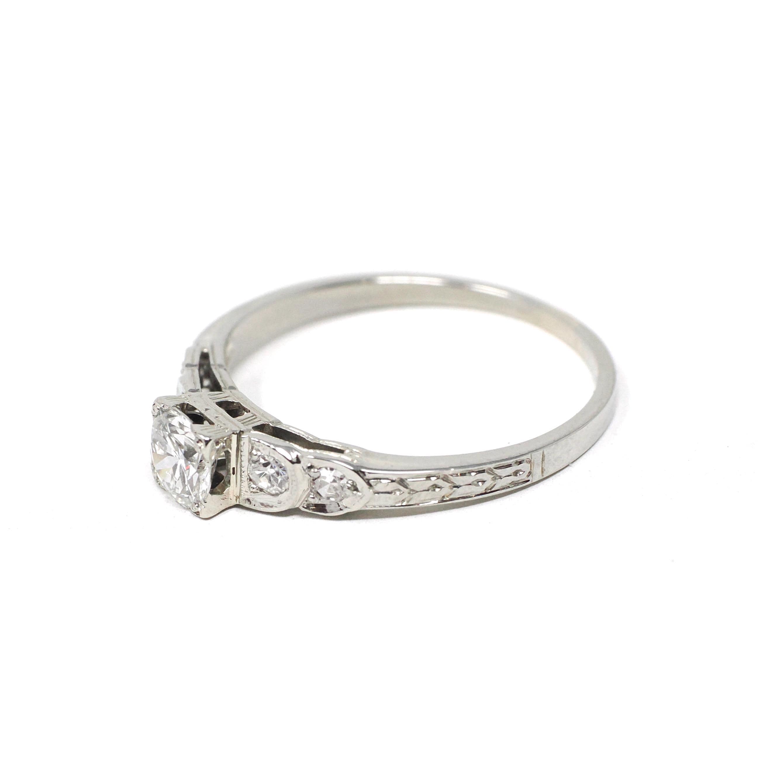 Art Deco Engagement Ring - Rare Vintage 20k White Gold Natural .43 CTW Diamonds - Circa 1930s Era Size 6 1/4 Fine Celestial Bridal Jewelry