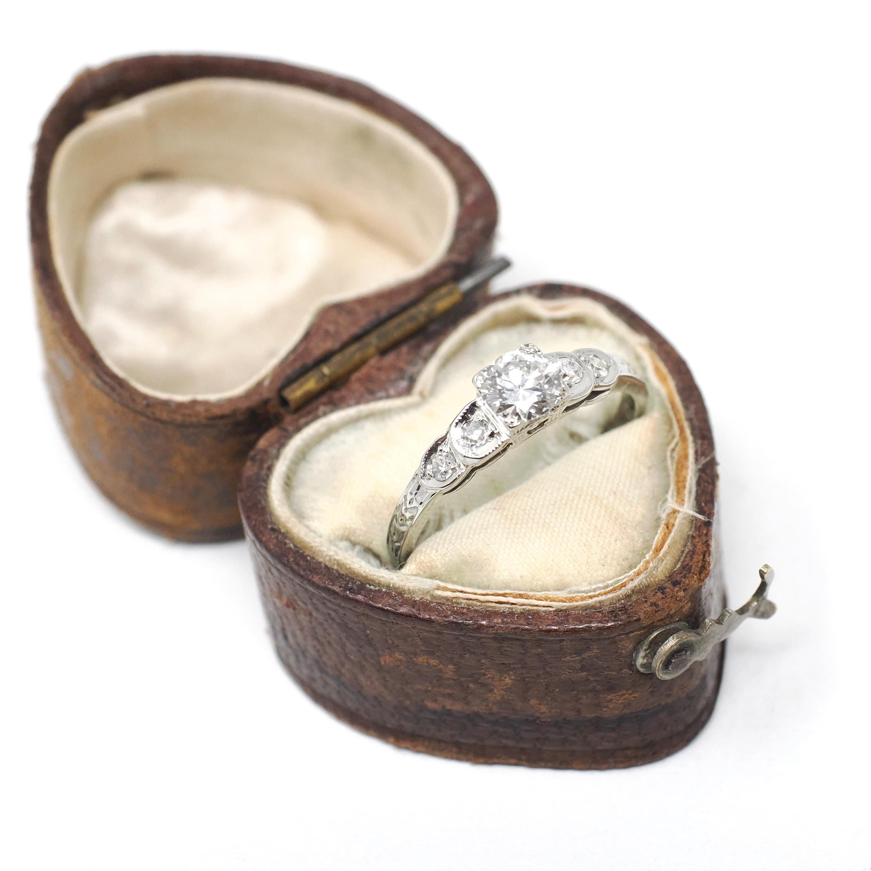 Art Deco Engagement Ring - Rare Vintage 20k White Gold Natural .43 CTW Diamonds - Circa 1930s Era Size 6 1/4 Fine Celestial Bridal Jewelry