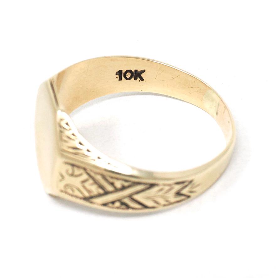 Edwardian Signet Ring - Antique 10k Yellow Gold Blank Octagonal Engravable Shield - Circa 1900s Era Size 12 Unisex Wheat Patina Fine Jewelry
