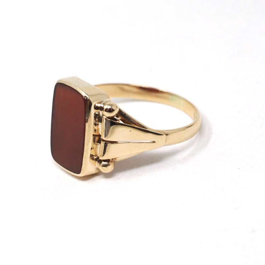 Antique Carnelian Ring - Victorian Era 14k Rosy Yellow Gold Natural Red Orange Gem Signet - Circa 1890s Era Size 9 1/4 Unisex Fine Jewelry