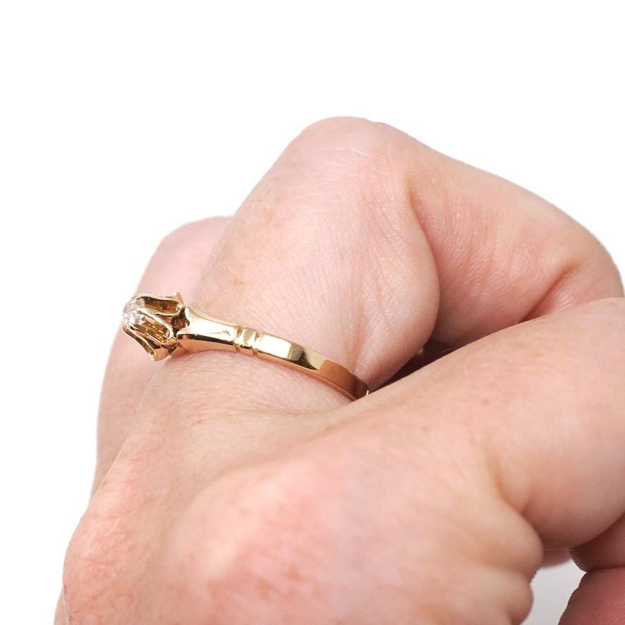 Antique Diamond Ring - Edwardian 14k Yellow Gold Natural .14 CT Old Mine Cut Solitaire - Circa 1900 Size 6 Buttercup Fine Engagement Jewelry