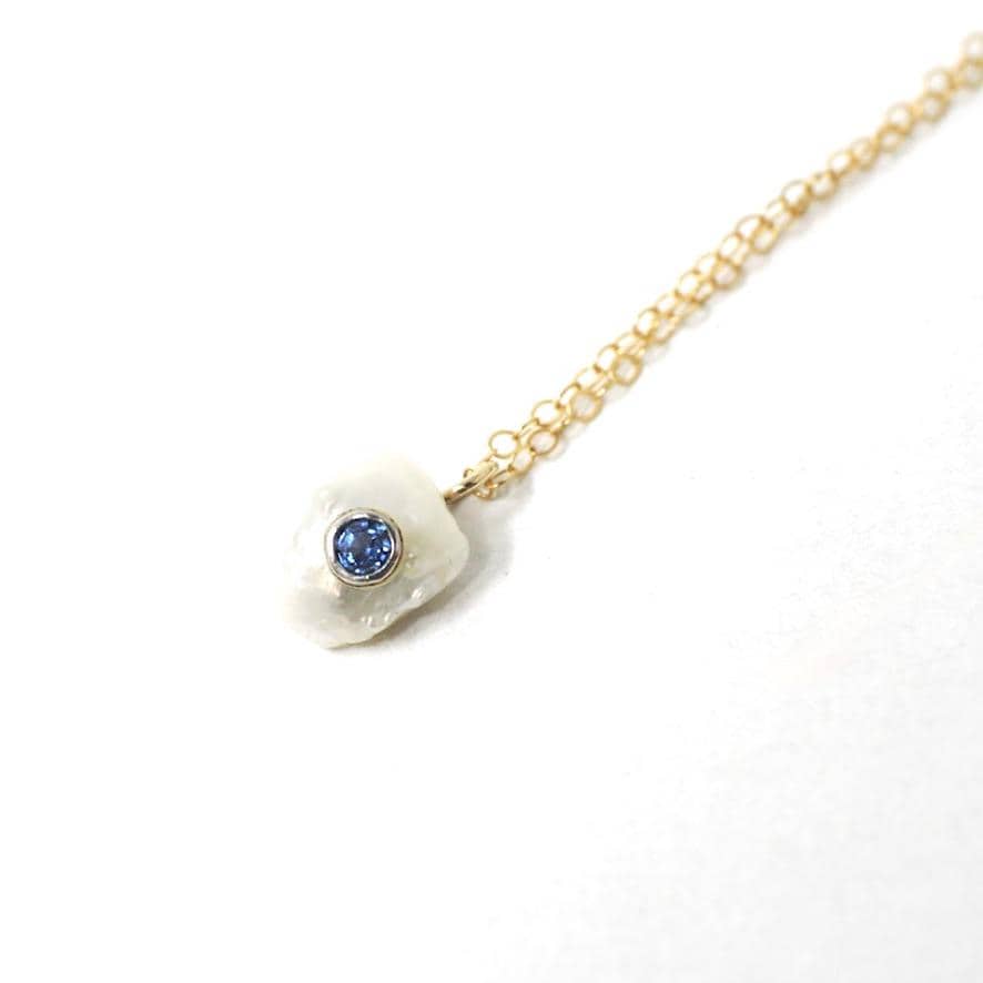 Pearl & Sapphire Charm Necklace - Antique 14k Yellow Gold Freshwater Cultured Pearl Stick Pin Conversion Pendant - Circa 1900s Fine Jewelry