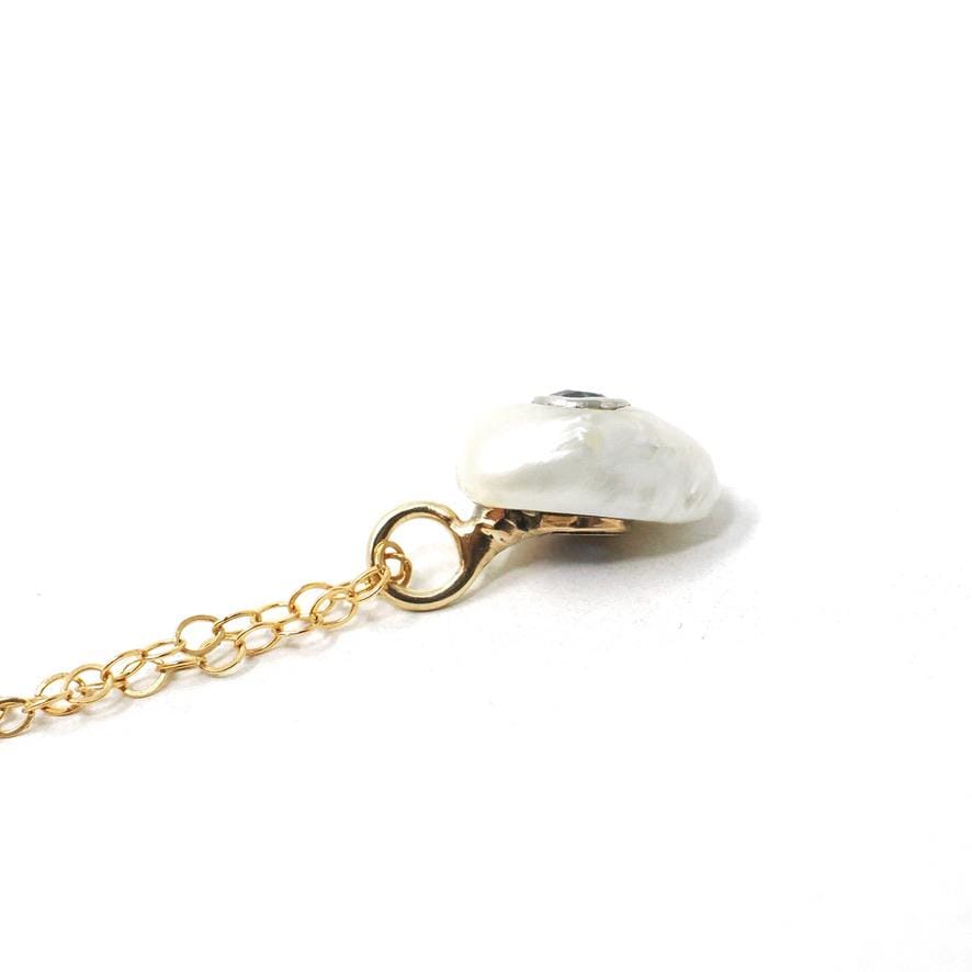 Pearl & Sapphire Charm Necklace - Antique 14k Yellow Gold Freshwater Cultured Pearl Stick Pin Conversion Pendant - Circa 1900s Fine Jewelry