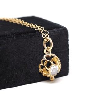 Georgian Diamond Pendant - Antique 18k Yellow Gold Natural Rose Cut Charm Necklace - Circa Late 1700s Early 1800s Era Buttercup Fine Jewelry
