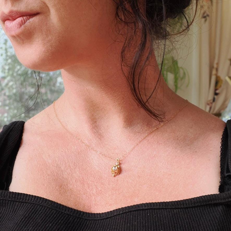 Georgian Diamond Pendant - Antique 18k Yellow Gold Natural Rose Cut Charm Necklace - Circa Late 1700s Early 1800s Era Buttercup Fine Jewelry