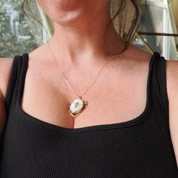 Vintage Aviation Locket - Mid Century Gold Filled Over Sterling Prop & Wings Heart Flower Necklace - Circa 1940s Era Mother Of Pearl Jewelry