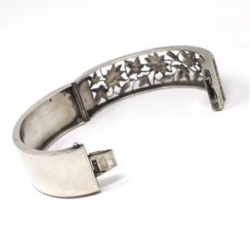Antique Floral Bangle - Victorian Sterling Silver Pierced Floral Tri Tone Bracelet - Circa 1880s Rose & Yellow Gold Accented Fashion Jewelry