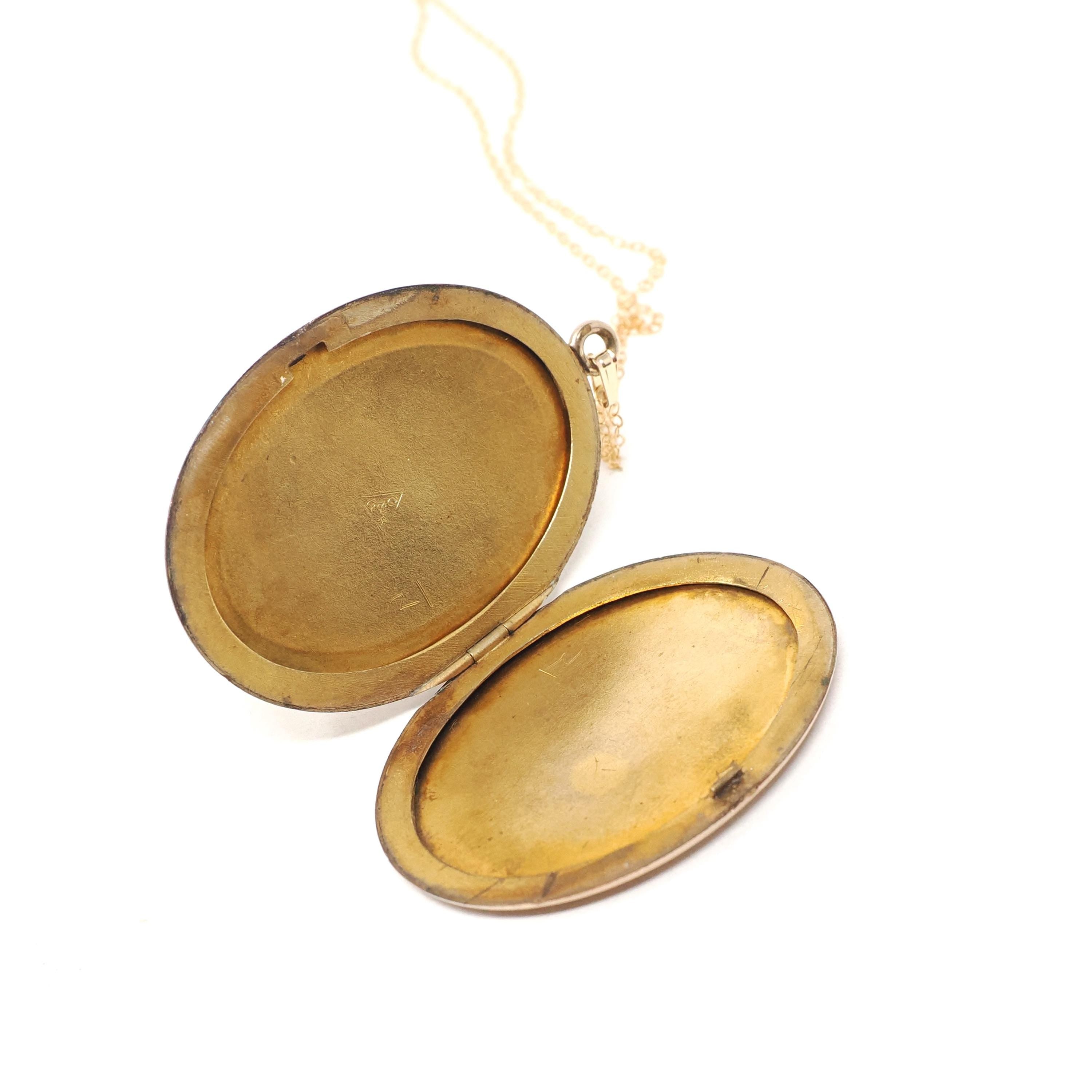 Antique Photo Locket - Edwardian Gold Filled Oval Pendant Necklace - Vintage Circa 1910s Era Keepsake Statement Jewelry