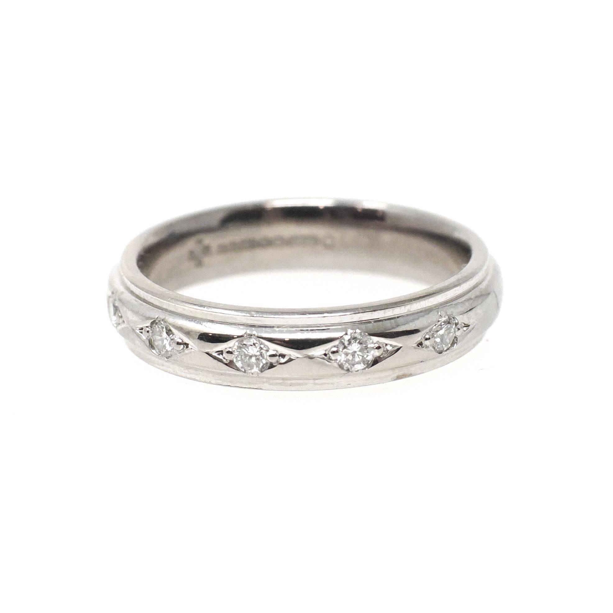 Vintage Diamond Band - Estate Birmingham 18k White Gold .15 CTW Comfort Fit 4.2 MM Wedding Ring - Hallmarked 2000 Size 6 1/4 Fine Jewelry
