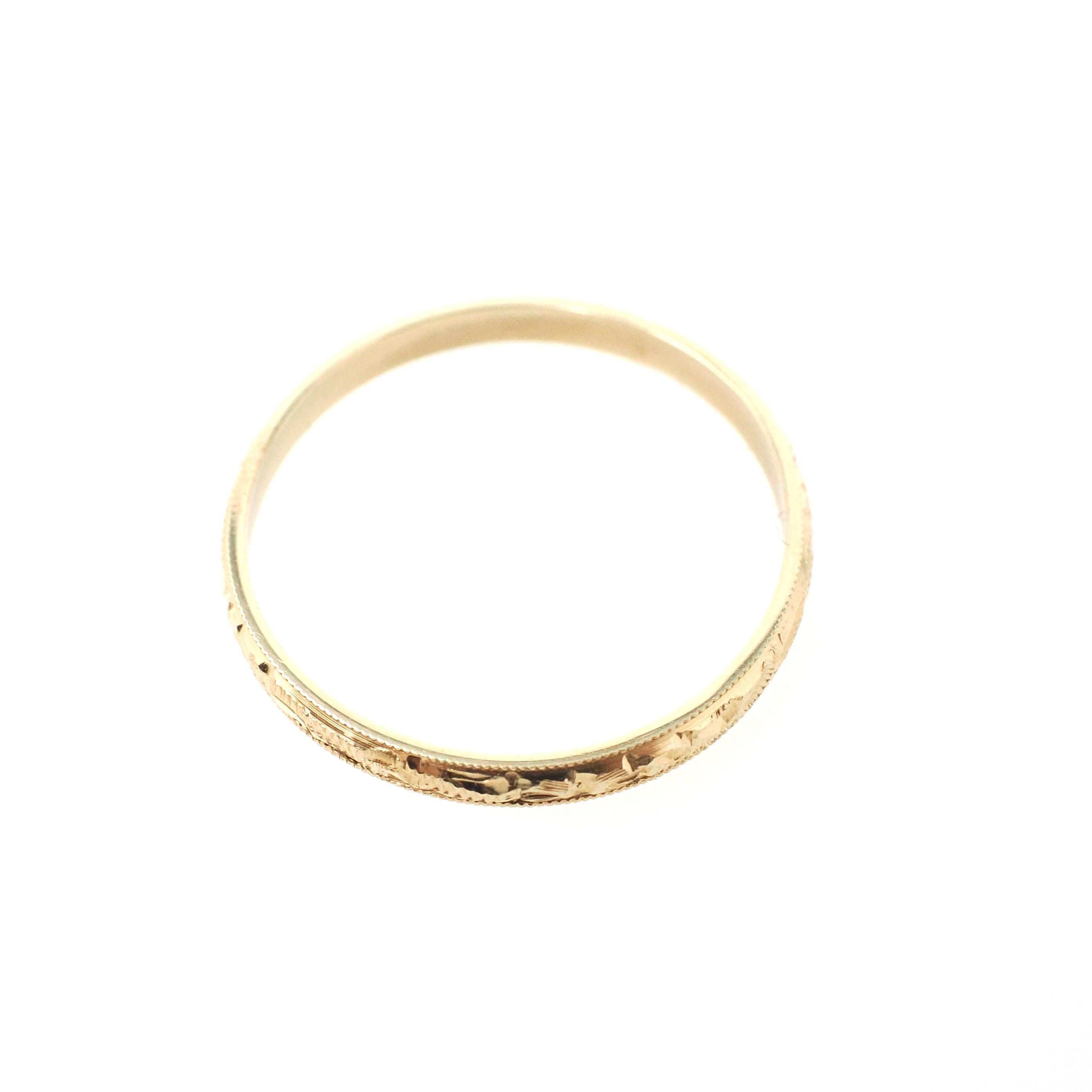 Vintage Flower Band - Estate 14k Yellow Gold 2.1 MM Eternity Wedding Ring - Dated 1986 Era Size 6 3/4 Bridal Stacking Milgrain Fine Jewelry