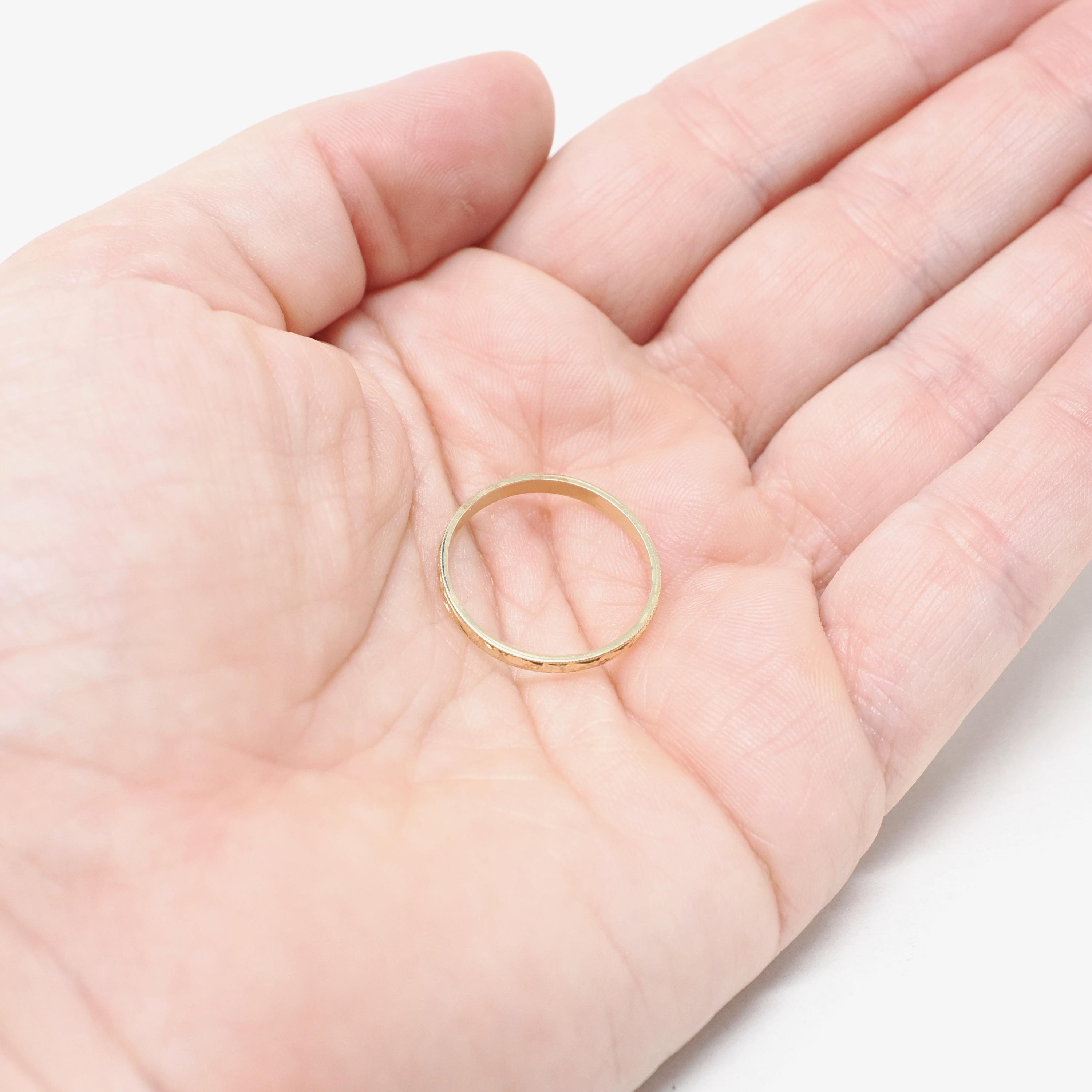 Vintage Flower Band - Estate 14k Yellow Gold 2.1 MM Eternity Wedding Ring - Dated 1986 Era Size 6 3/4 Bridal Stacking Milgrain Fine Jewelry