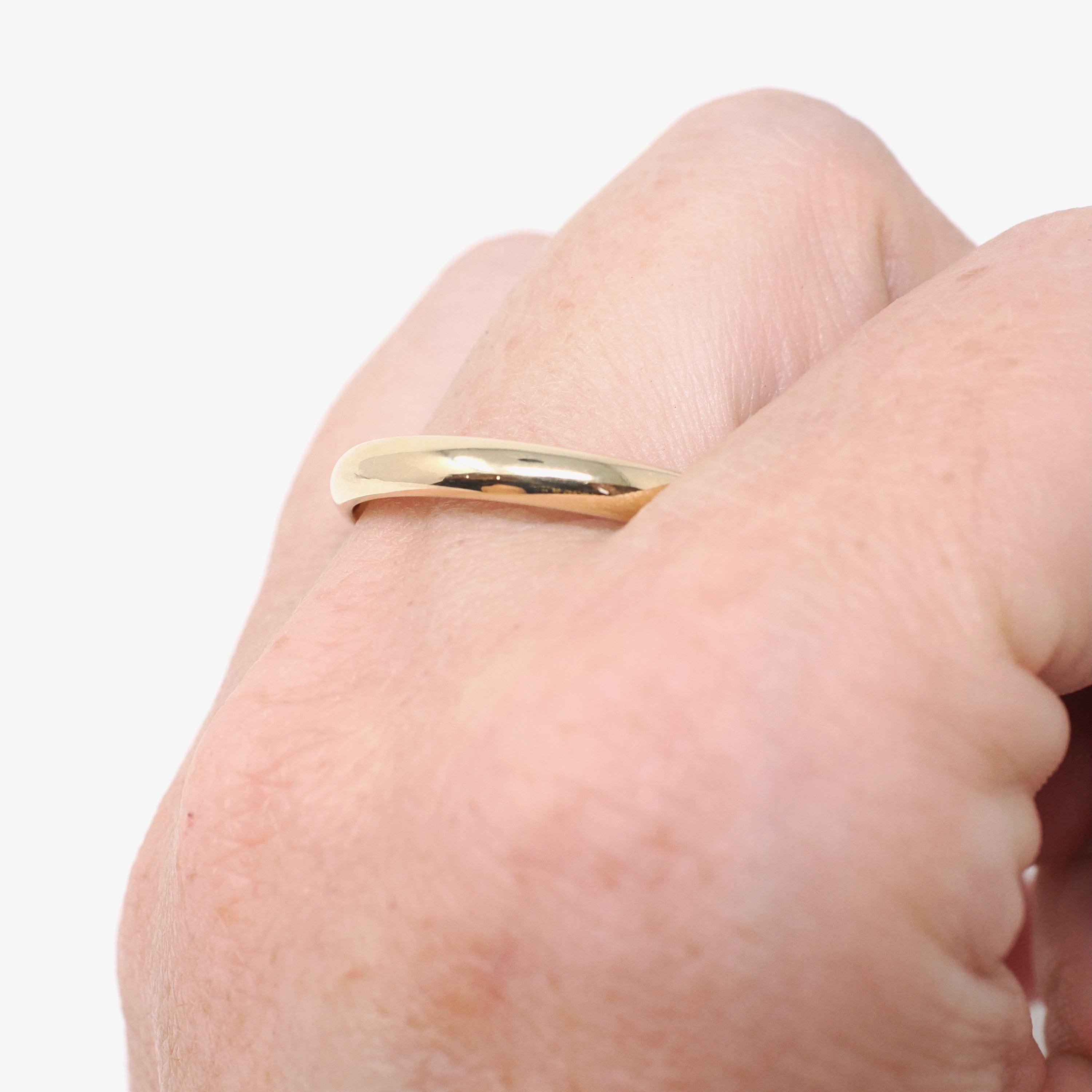 Vintage Wedding Band - Mid Century 14k Yellow Gold Domed 3.1 MM Half Round Ring - Circa 1960s Era Size 11 1/4 Unisex Fine Bridal Jewelry