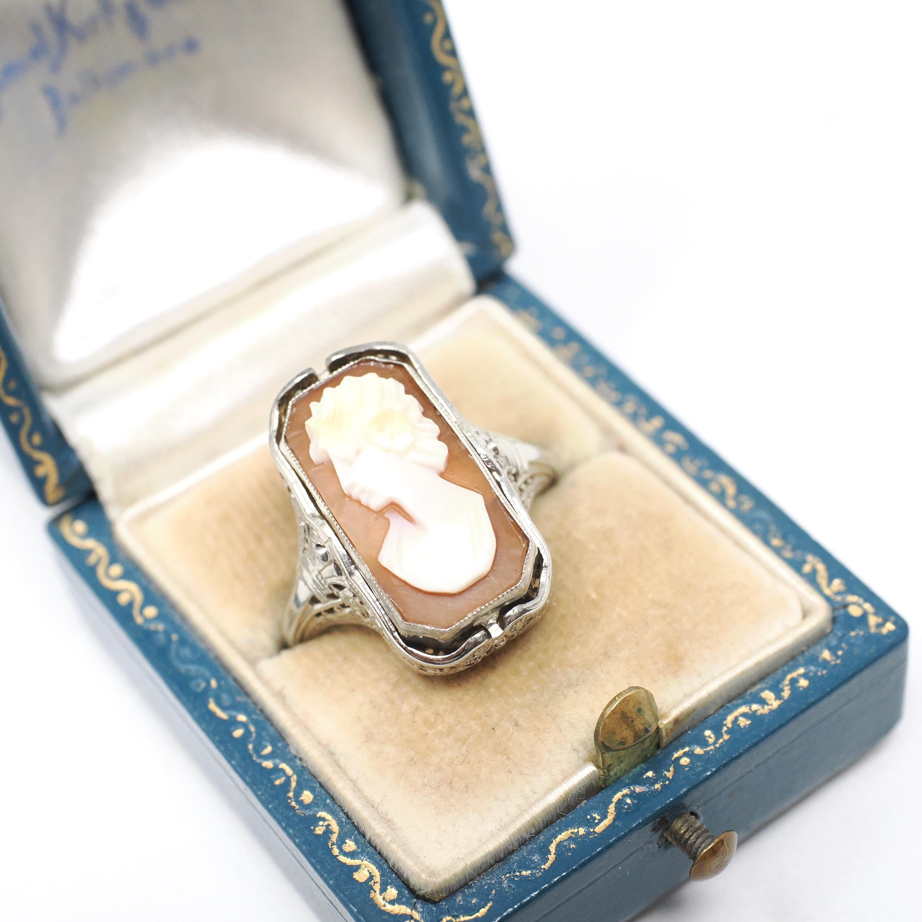 Vintage Flip Ring - Art Deco 14k White Gold Double Sided Cameo Diamond Created Pink Sapphire - Circa 1930 Size 6 3/4 Reversible Fine Jewelry