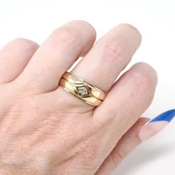 Vintage Diamond Ring - Mid Century 14k Yellow Tapered Grooved Half Round Band - Circa 1960s Size 11 Unisex .07 CT Wedding Fine GWR Jewelry