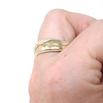 Vintage Diamond Ring - Mid Century 14k Yellow Tapered Grooved Half Round Band - Circa 1960s Size 11 Unisex .07 CT Wedding Fine GWR Jewelry