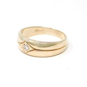 Vintage Diamond Ring - Mid Century 14k Yellow Tapered Grooved Half Round Band - Circa 1960s Size 11 Unisex .07 CT Wedding Fine GWR Jewelry